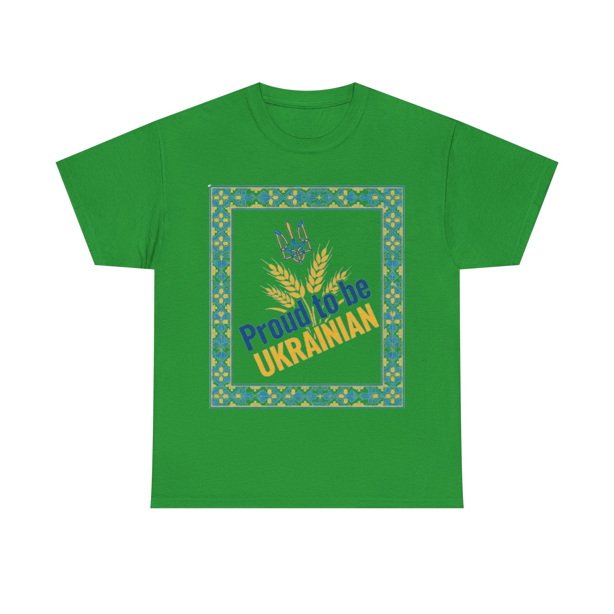Proud to Be Ukrainian T-Shirt — Ukrainian Pride Tee with Tryzub & Wheat Design