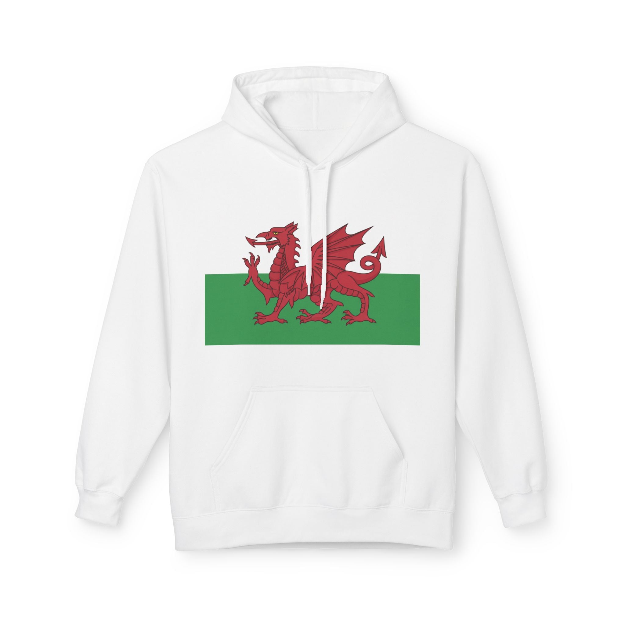 Welsh Dragon Hoodie — Retro Flag Front & Cute Red Dragon Back