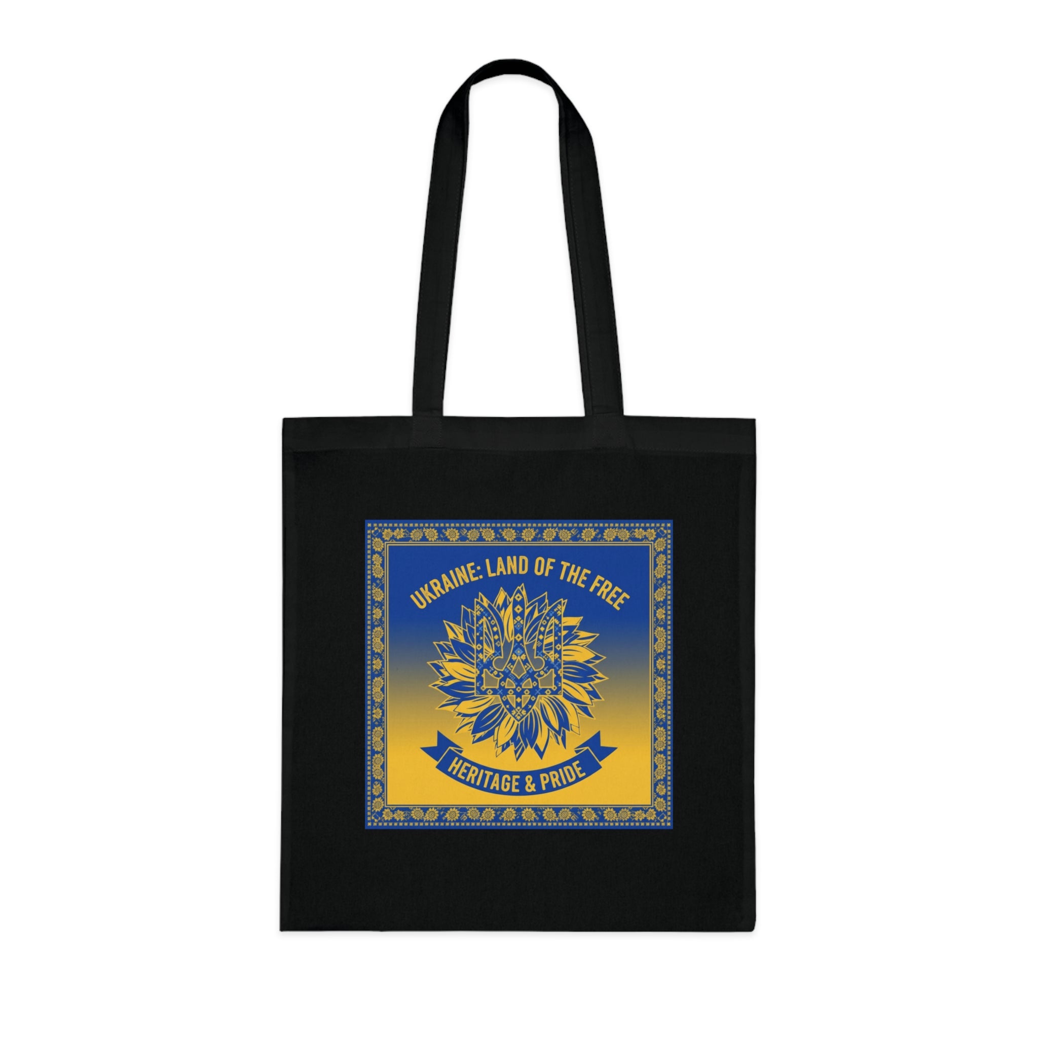 Ukraine Heritage & Pride Cotton Tote — Land of the Free Sunflower Design