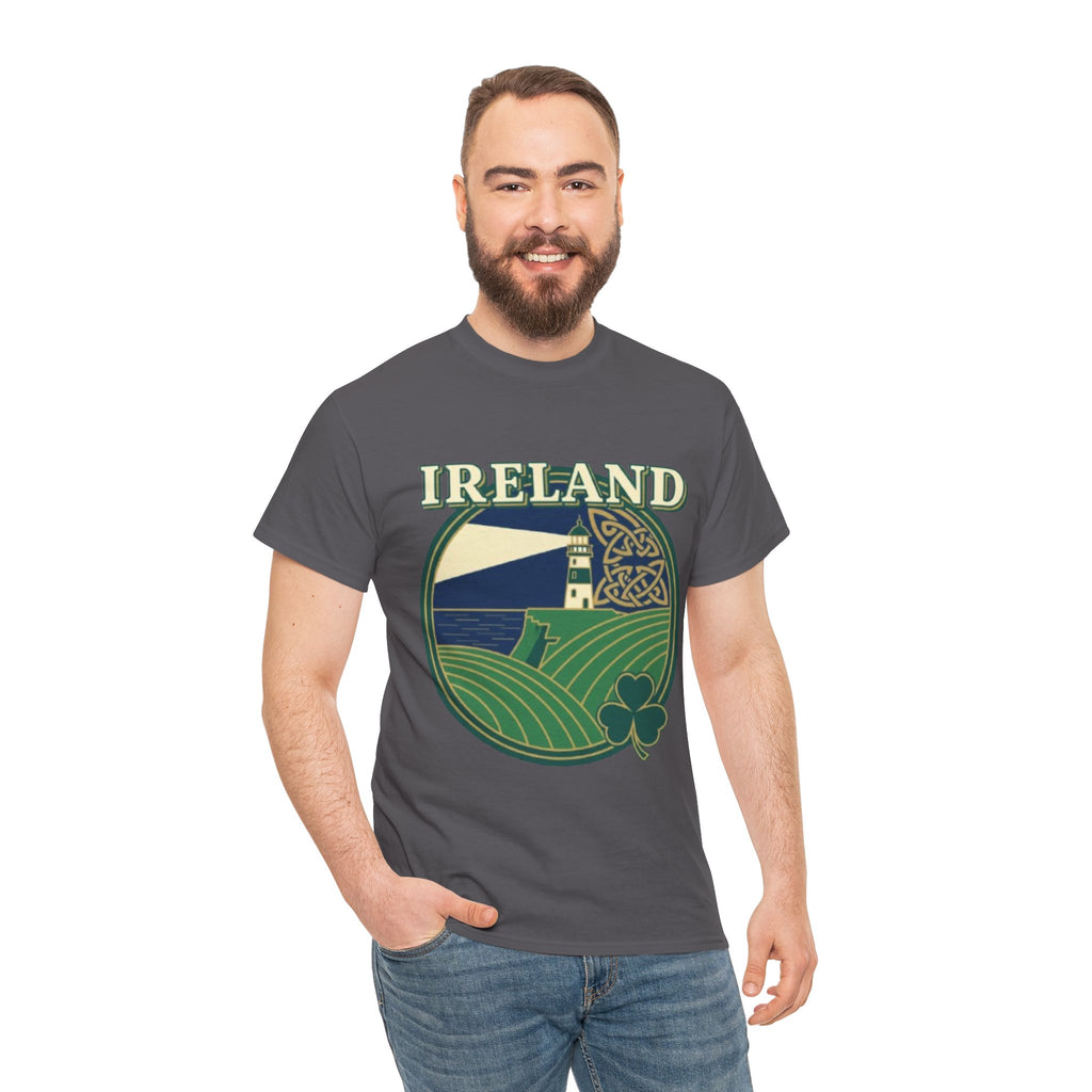Ireland Scenic Tee — Celtic Lighthouse & Shamrock Graphic T-Shirt