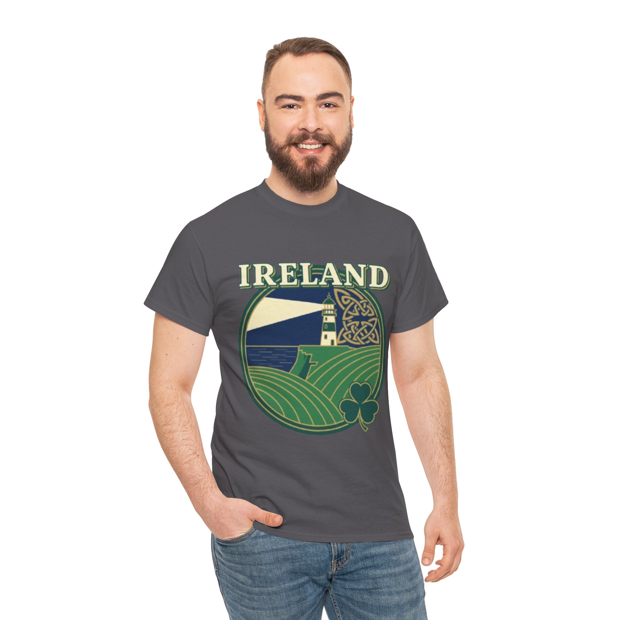 Ireland Scenic Tee — Celtic Lighthouse & Shamrock Graphic T-Shirt