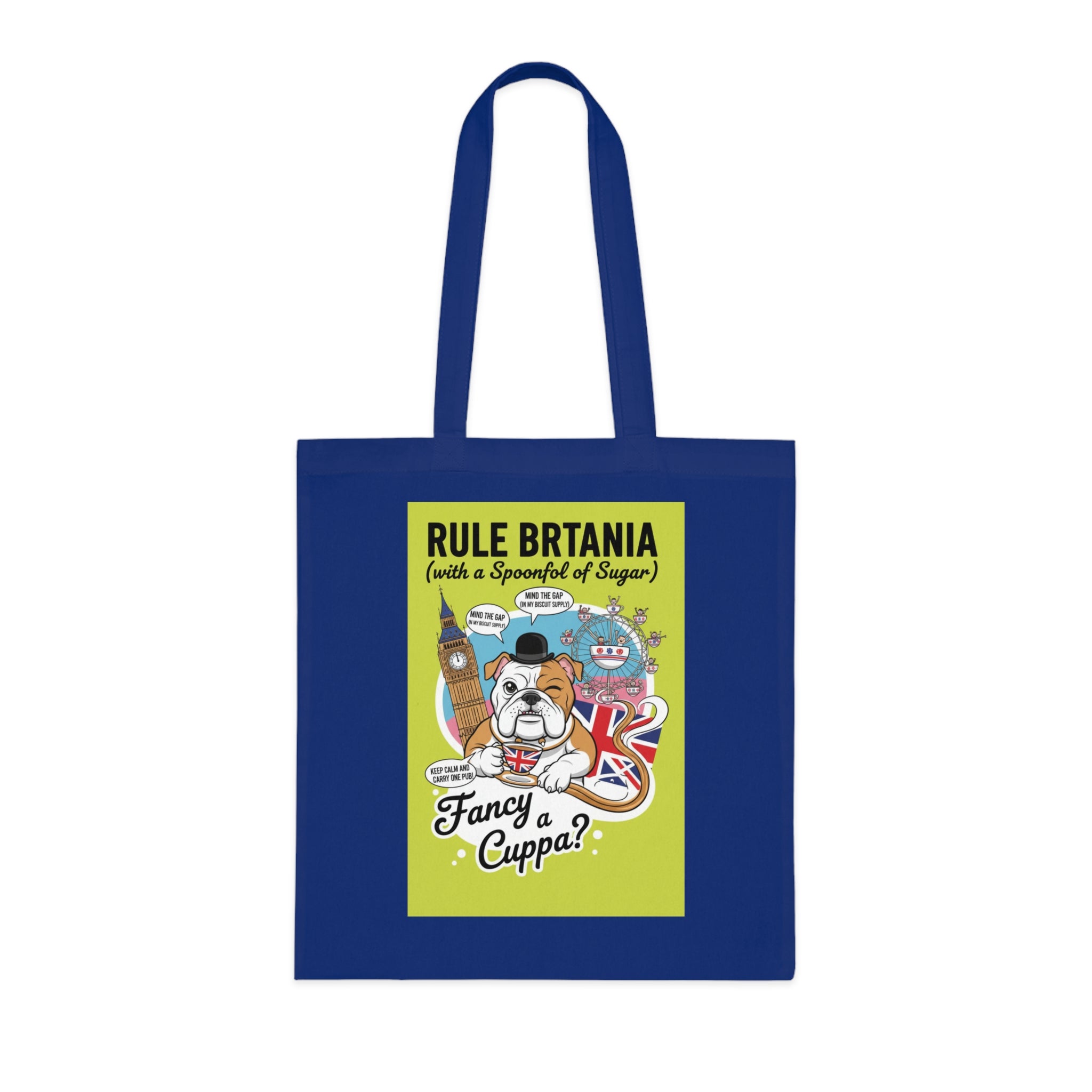 British Bulldog Tote Bag – "Fancy a Cuppa?" Cotton Grocery & Market Bag
