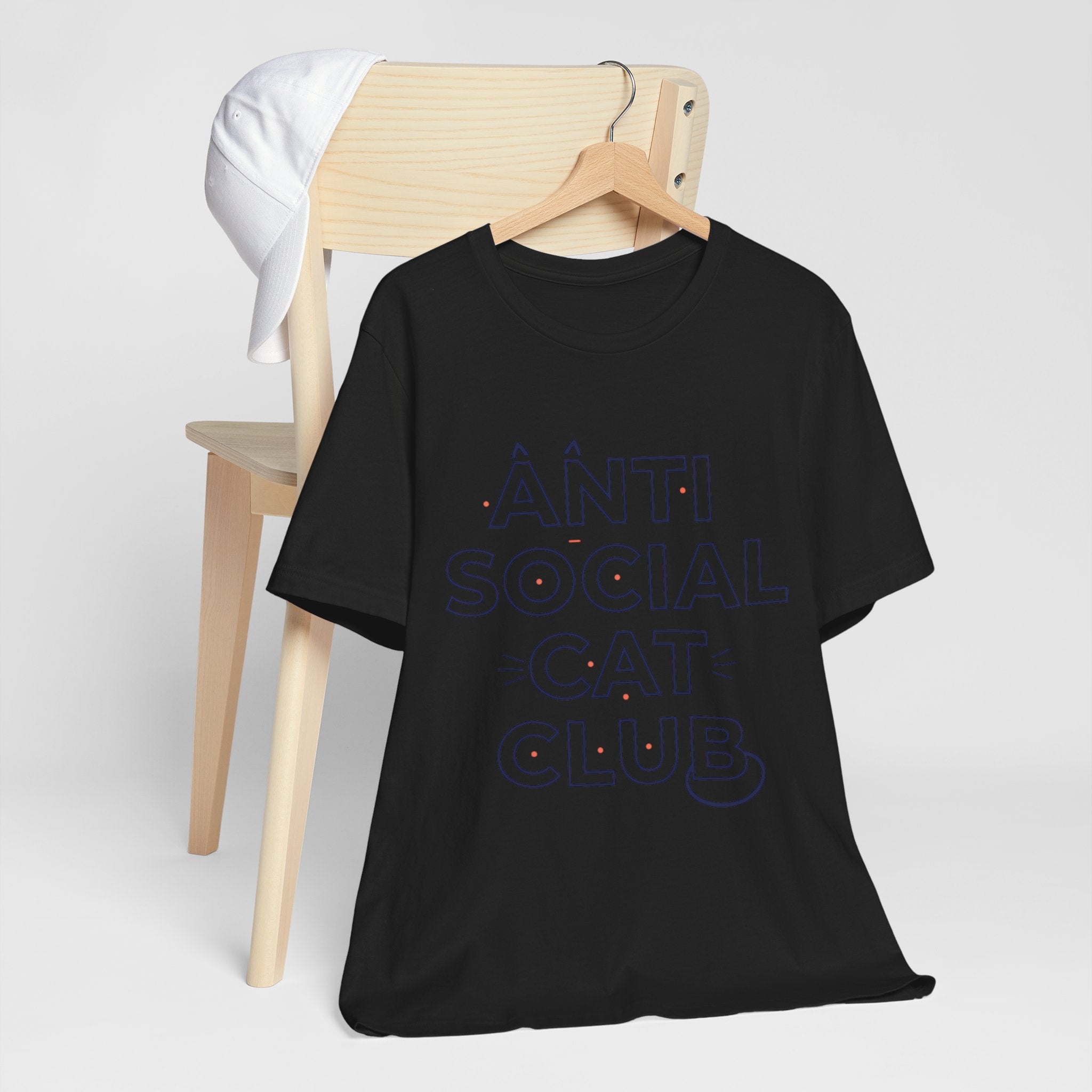 Outline 'ANTI SOCIAL CAT CLUB' Typography Tee | hollow font, minimalist outline text shirt