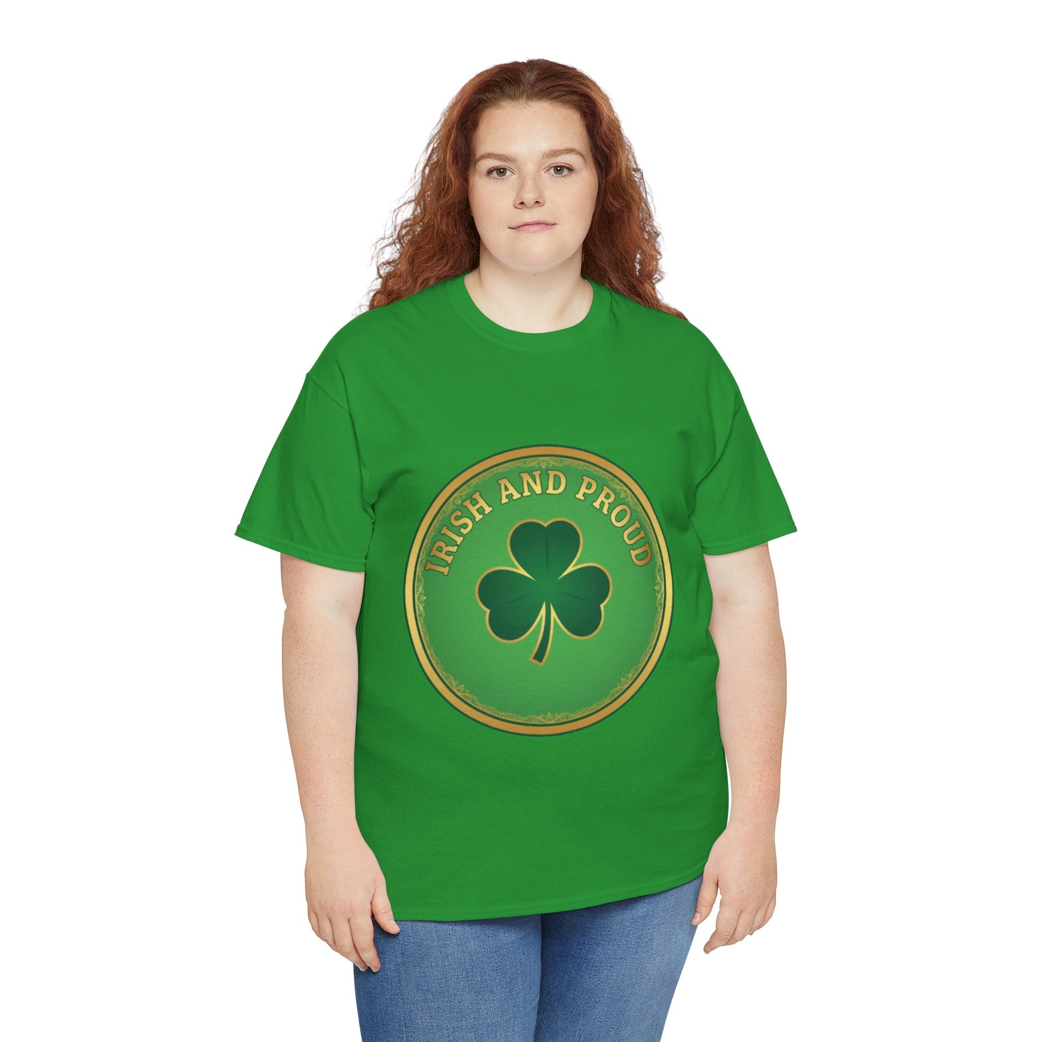 Irish and Proud T-Shirt — Green Shamrock Emblem Tee for St. Patrick's Day
