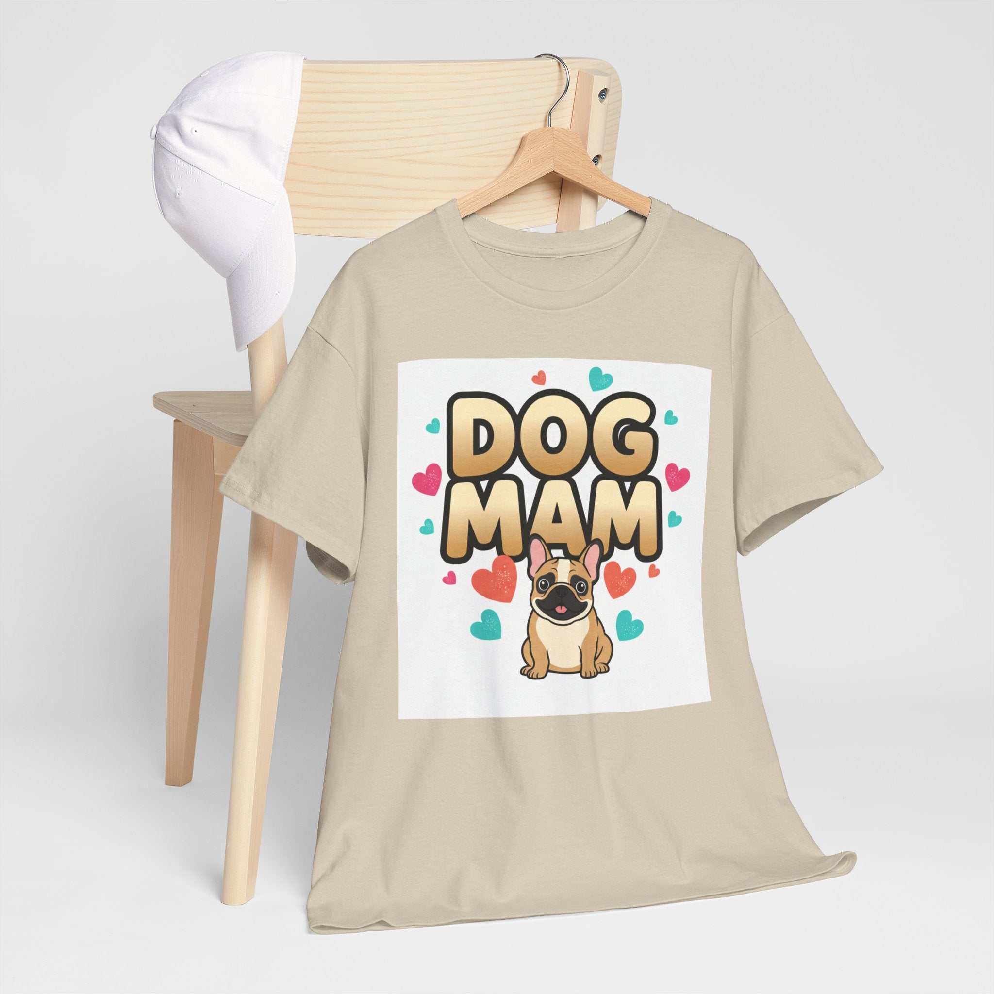 Dog Mom T-Shirt — Cute Pug Design with Hearts, Perfect Gift for Dog Lovers