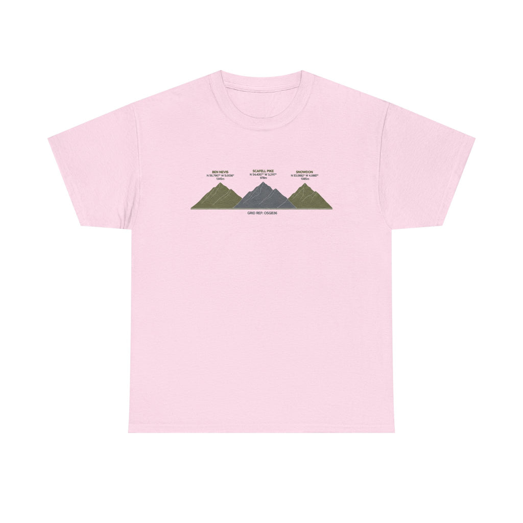 Three Peaks Challenge Graphic T-Shirt — Retro UK Mountain Hiking Tee