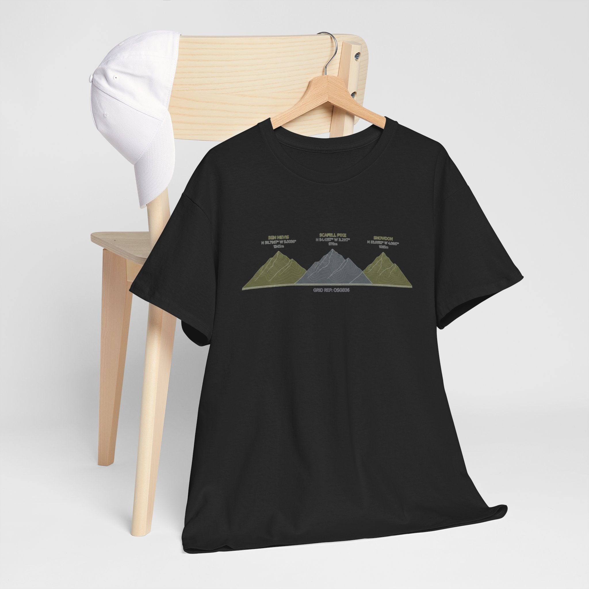 Three Peaks Challenge Graphic T-Shirt — Retro UK Mountain Hiking Tee