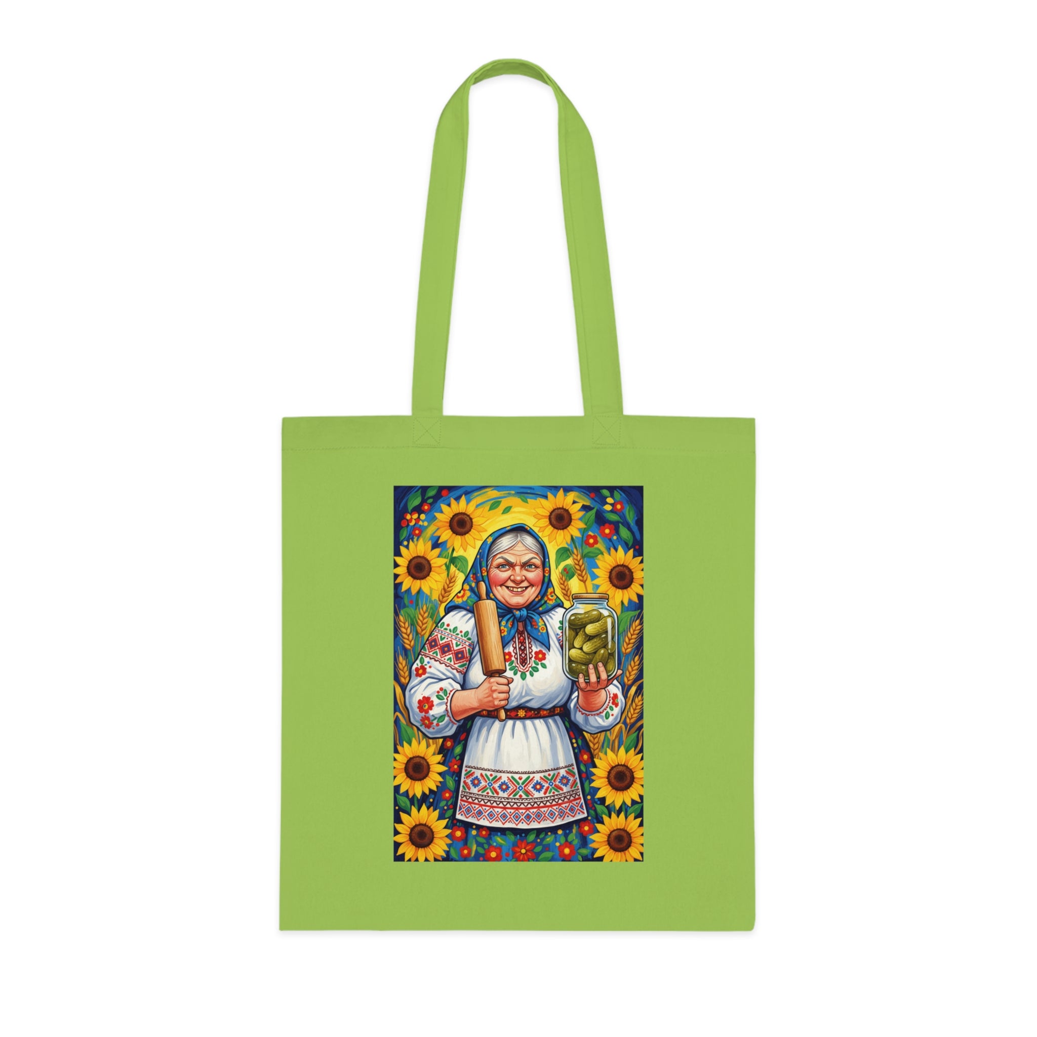 Sunflower Baba Tote - Ukrainian Folk Art Cotton Tote Bag