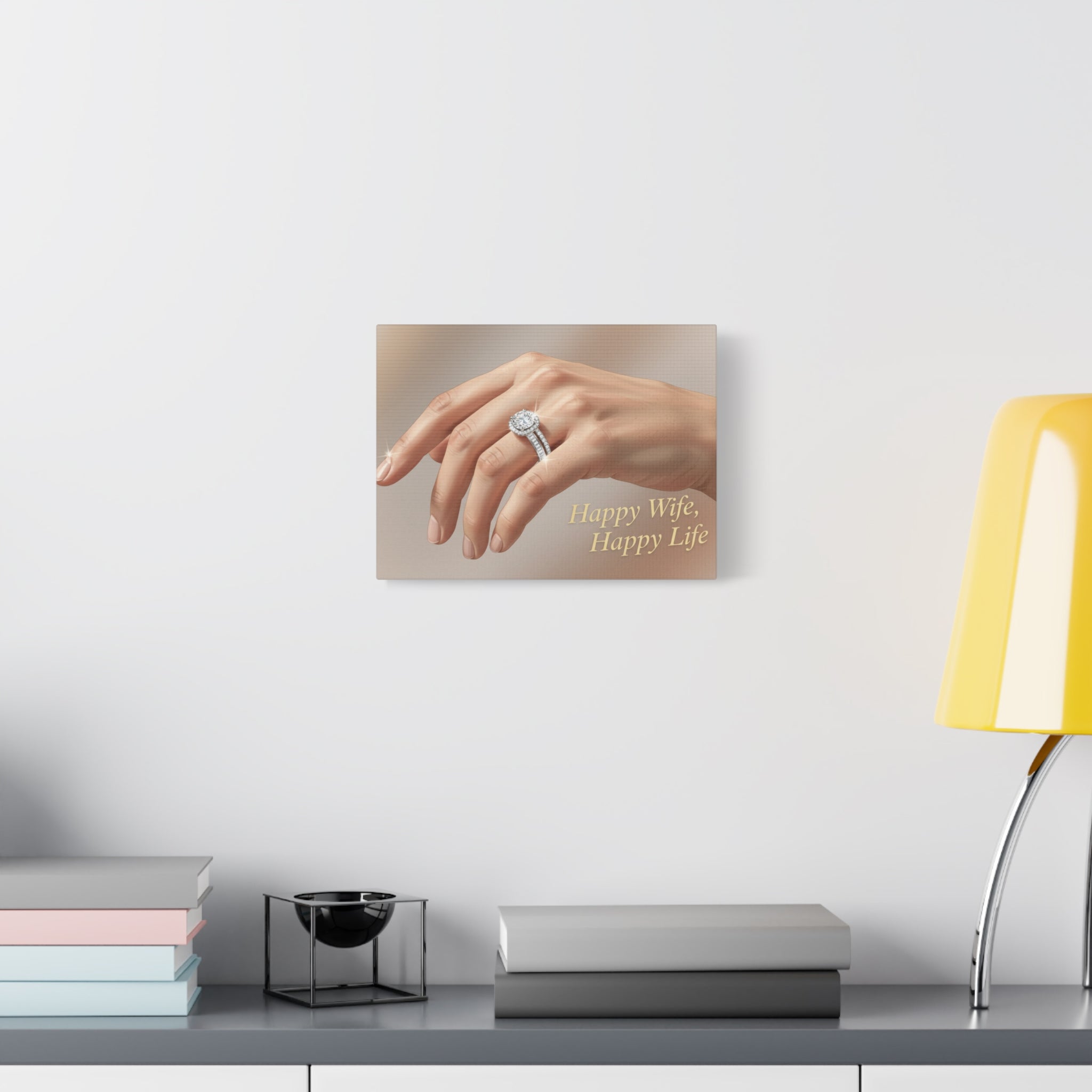 Canvas Wall Art — "Happy Wife, Happy Life" Wedding Ring Art