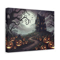 Haunted Pumpkin Patch Canvas Art — Spooky Halloween Haunted House Wall Decor