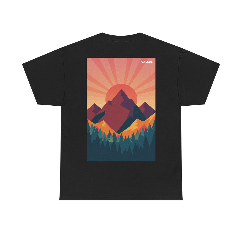 Mountain Sunset Graphic Tee — Vintage Nature Poster Back Print
