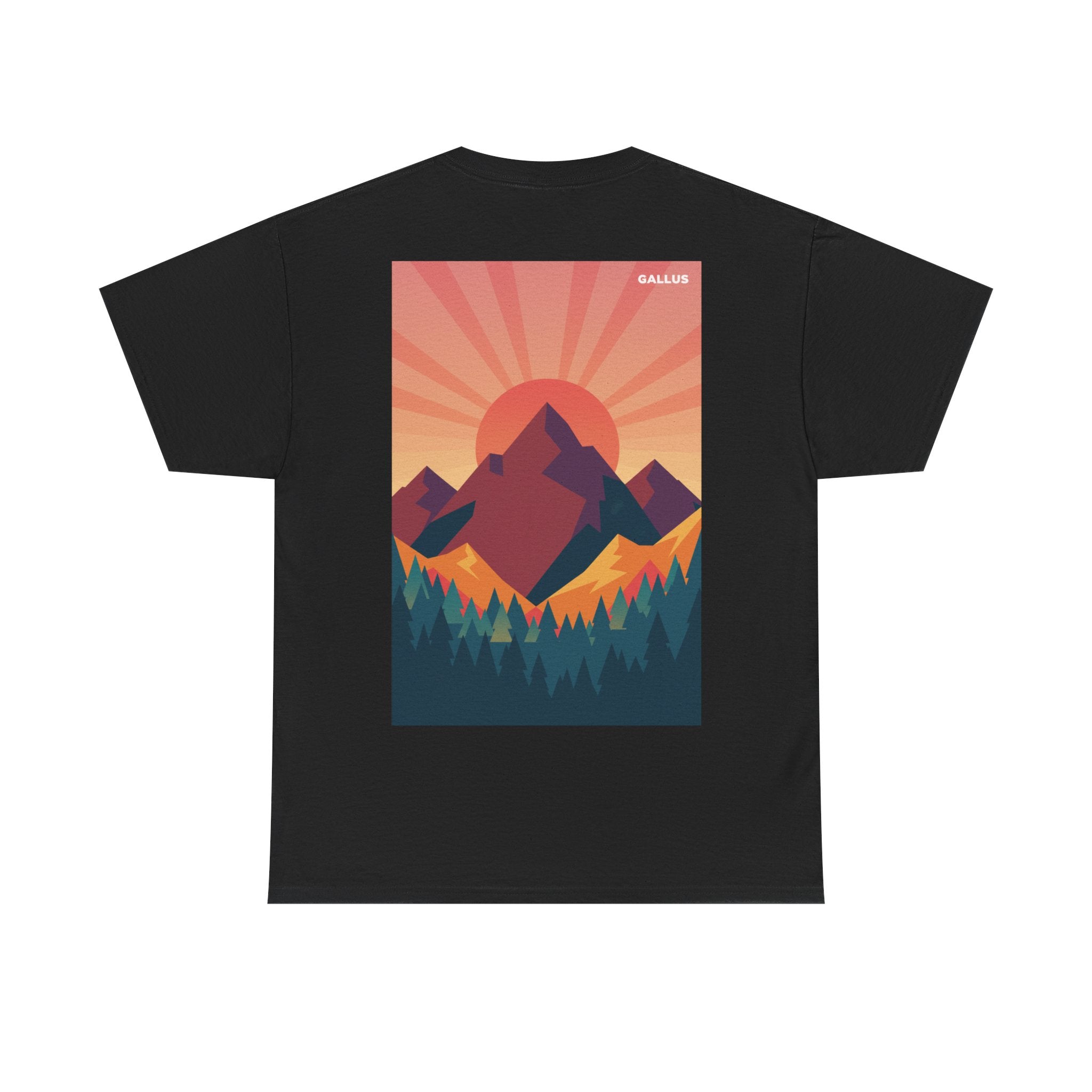 Mountain Sunset Graphic Tee — Vintage Nature Poster Back Print