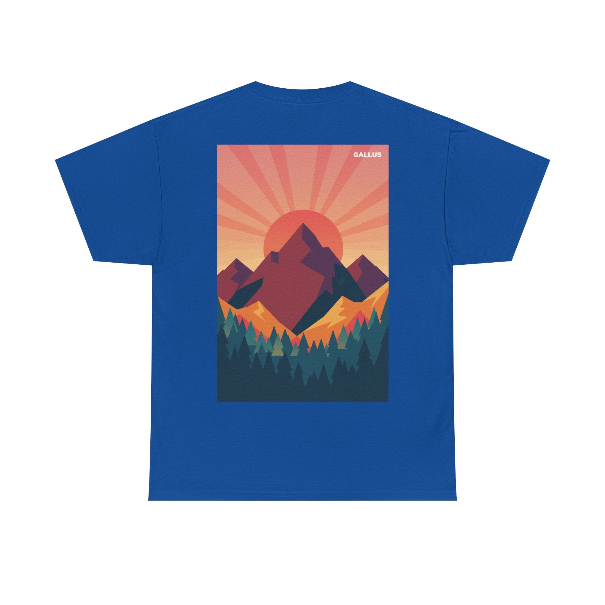Mountain Sunset Graphic Tee — Vintage Nature Poster Back Print