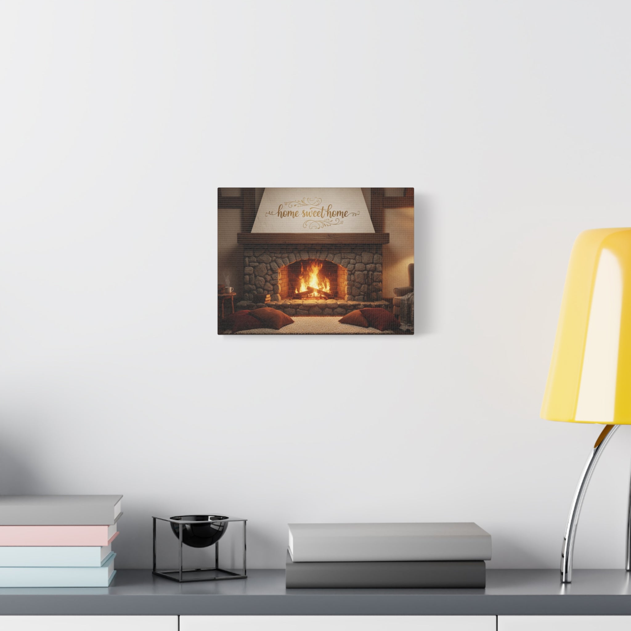Home Sweet Home Fireplace Matte Canvas Wall Art