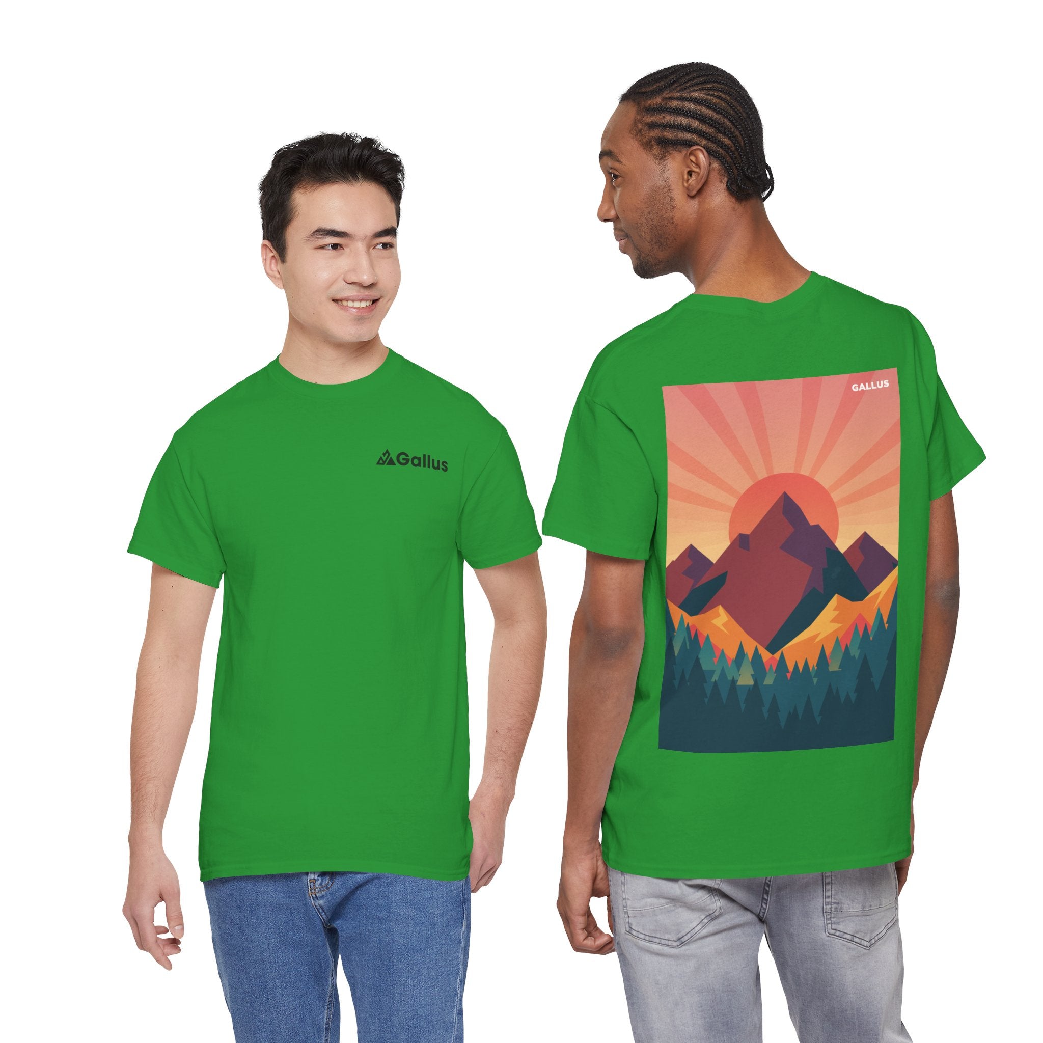 Mountain Sunset Graphic Tee — Vintage Nature Poster Back Print