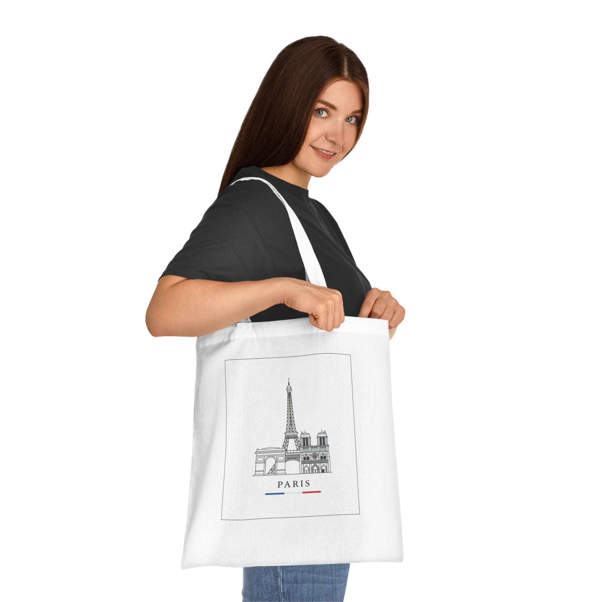 Paris Skyline Cotton Tote — Minimal Eiffel Tower & Notre-Dame Illustration