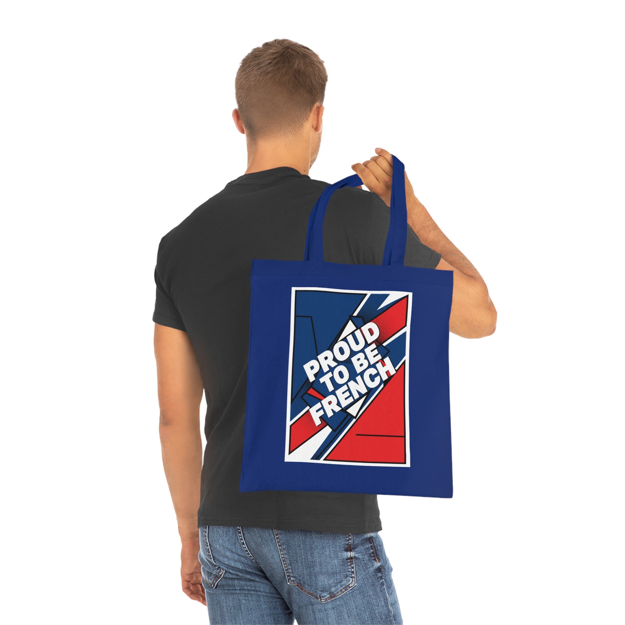 Proud to Be French Cotton Tote Bag — Blue & Red Patriotic Market Bag