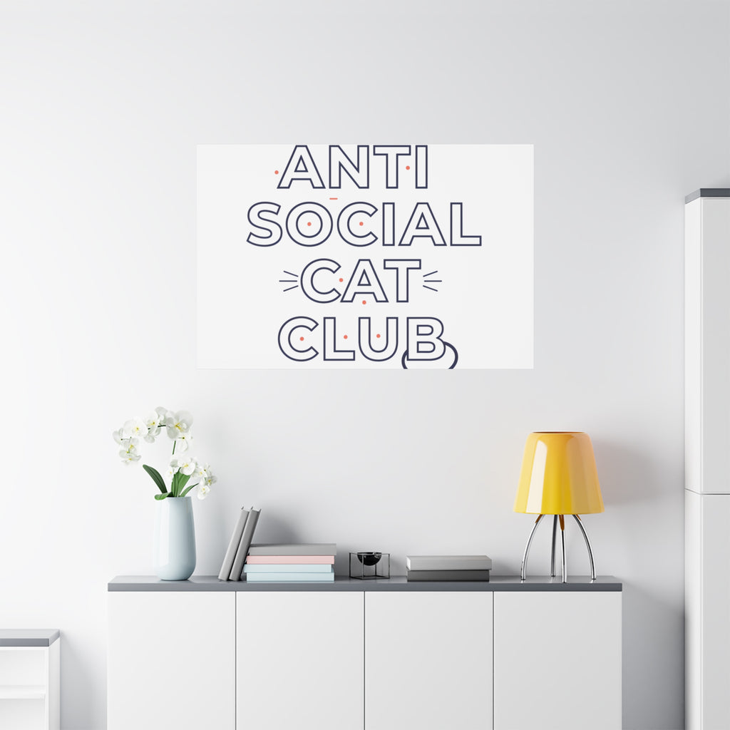 Anti Social Cat Club Canvas | Outline-Only Typography, Hollow Letter Art