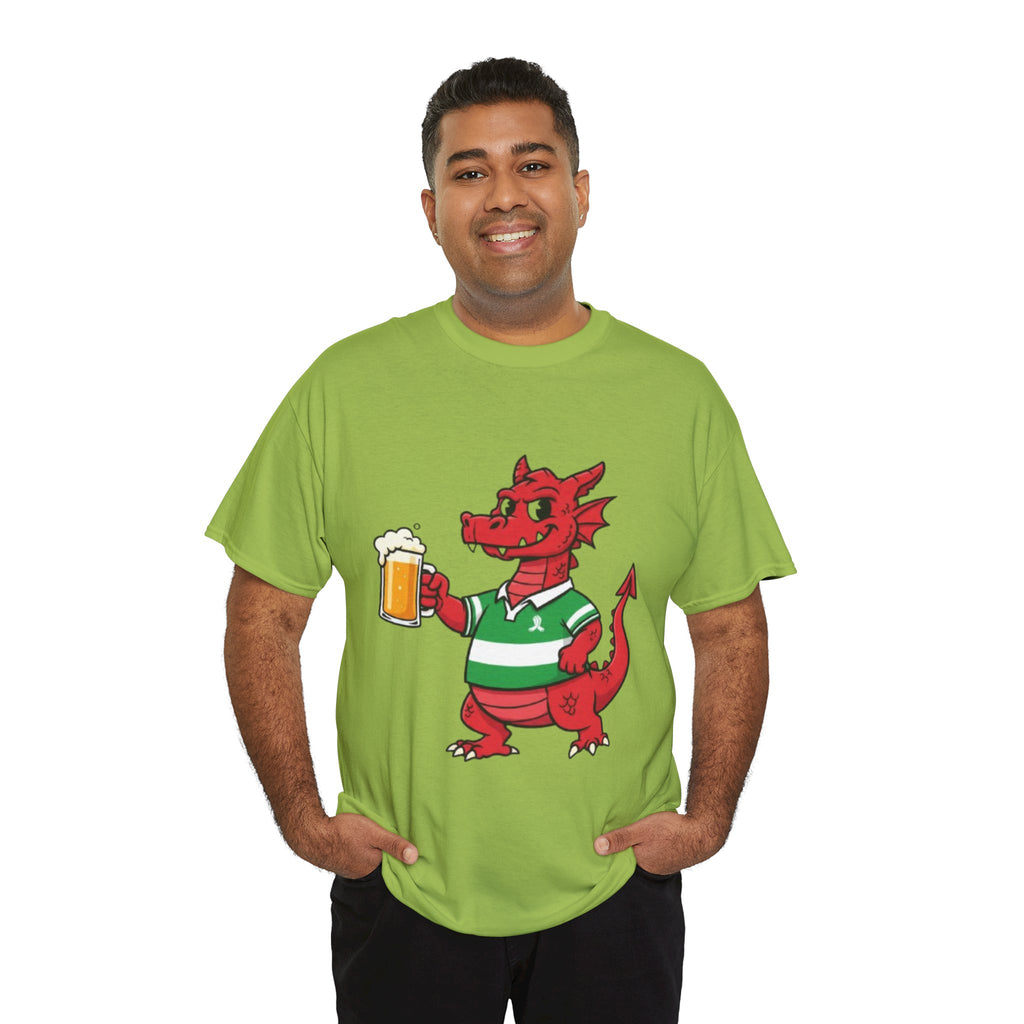 Dragon Cheers T‑Shirt — Cute Red Dragon Holding Beer Graphic Tee
