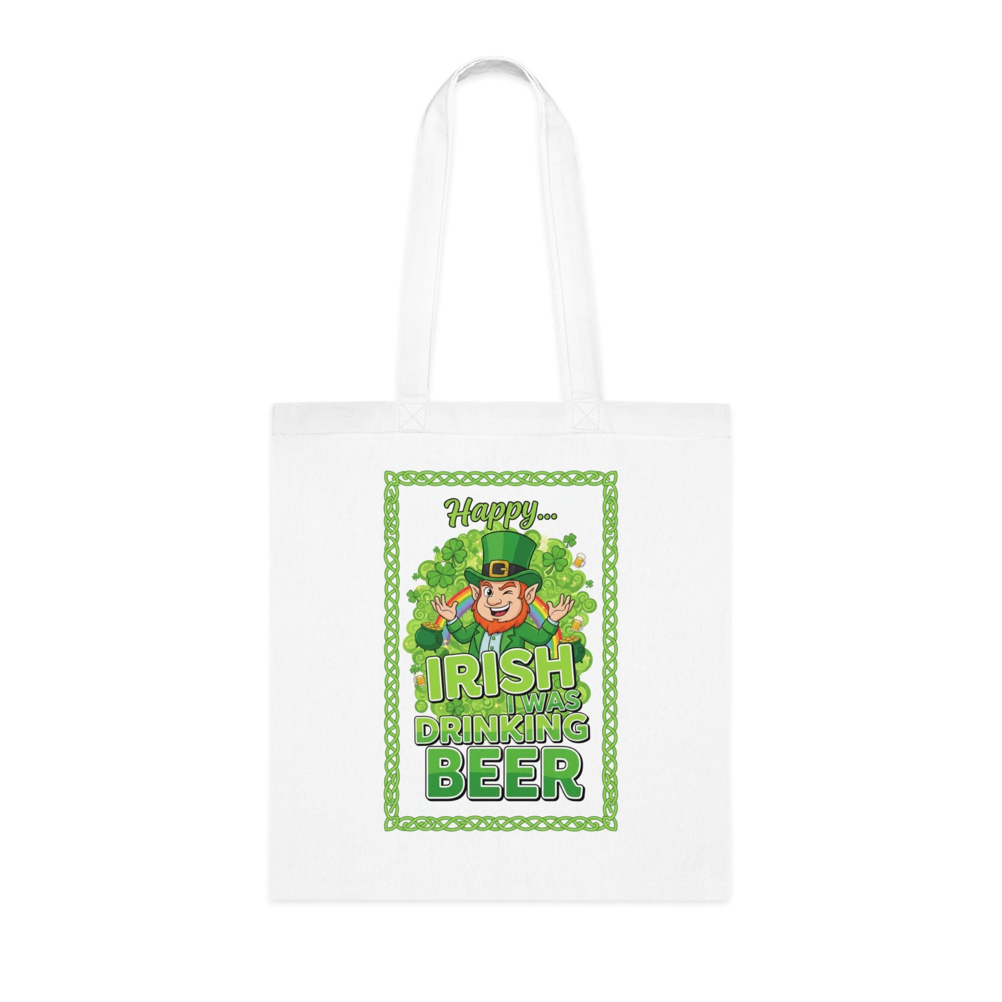 St. Patrick’s Day Irish Drinking Beer Cotton Tote - Leprechaun Shamrock Grocery Bag