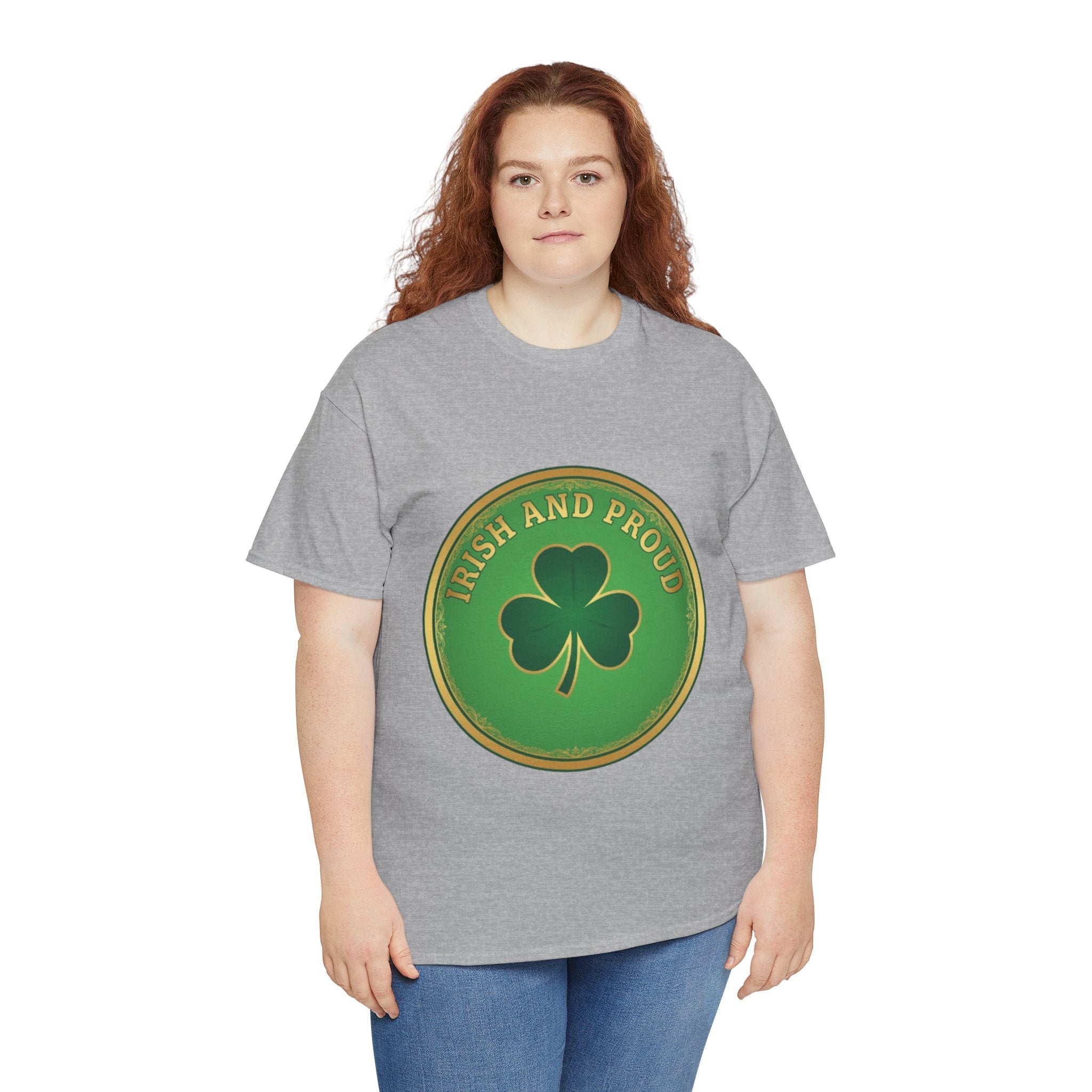 Irish and Proud T-Shirt — Green Shamrock Emblem Tee for St. Patrick's Day