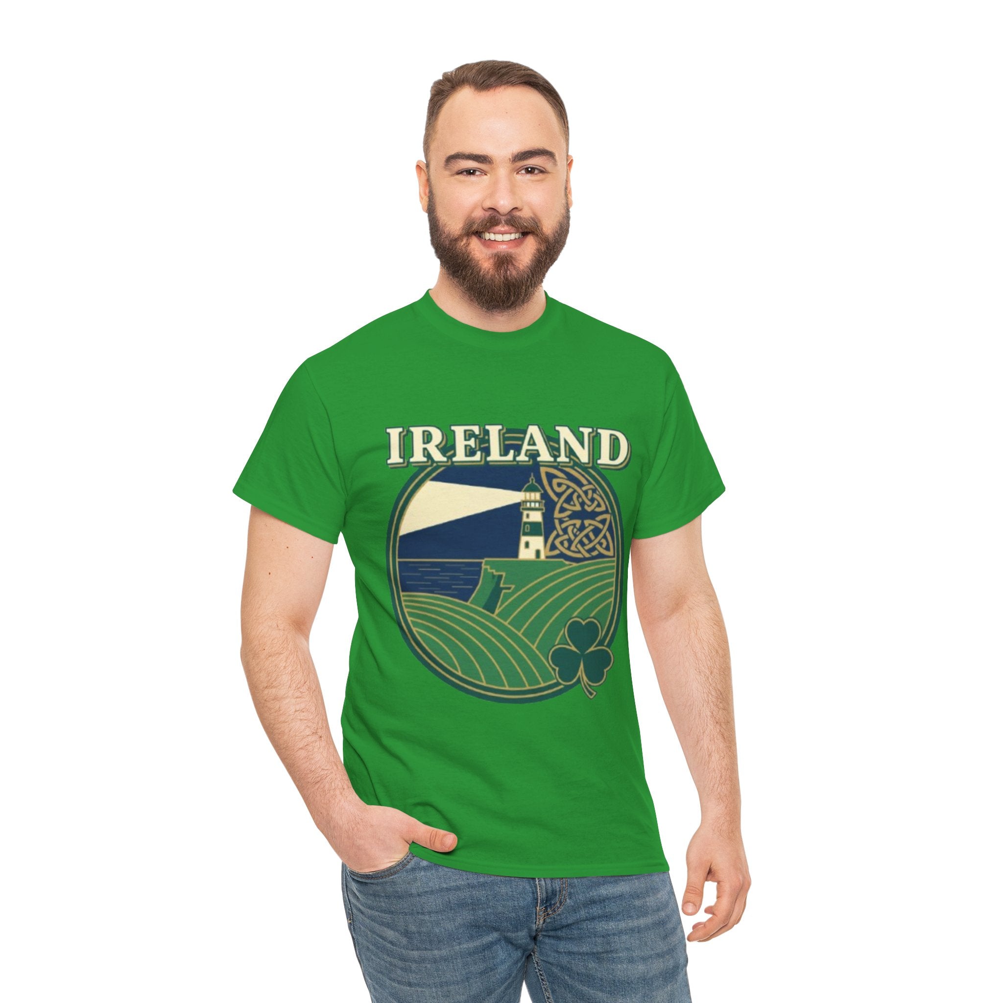 Ireland Scenic Tee — Celtic Lighthouse & Shamrock Graphic T-Shirt