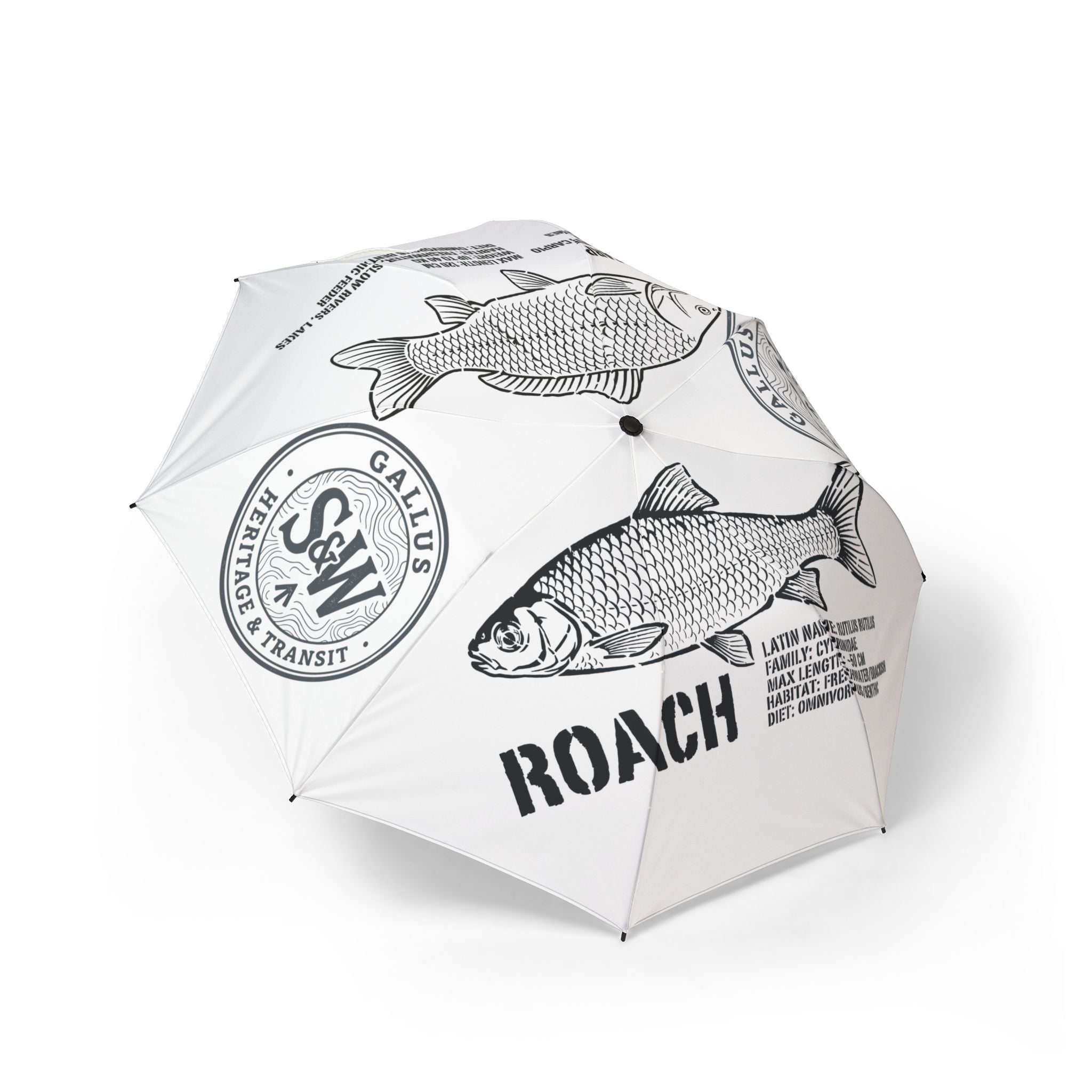 Roach Fish Foldable Umbrella — Compact Semi-Automatic Rain Umbrella with Vintage Angling Print