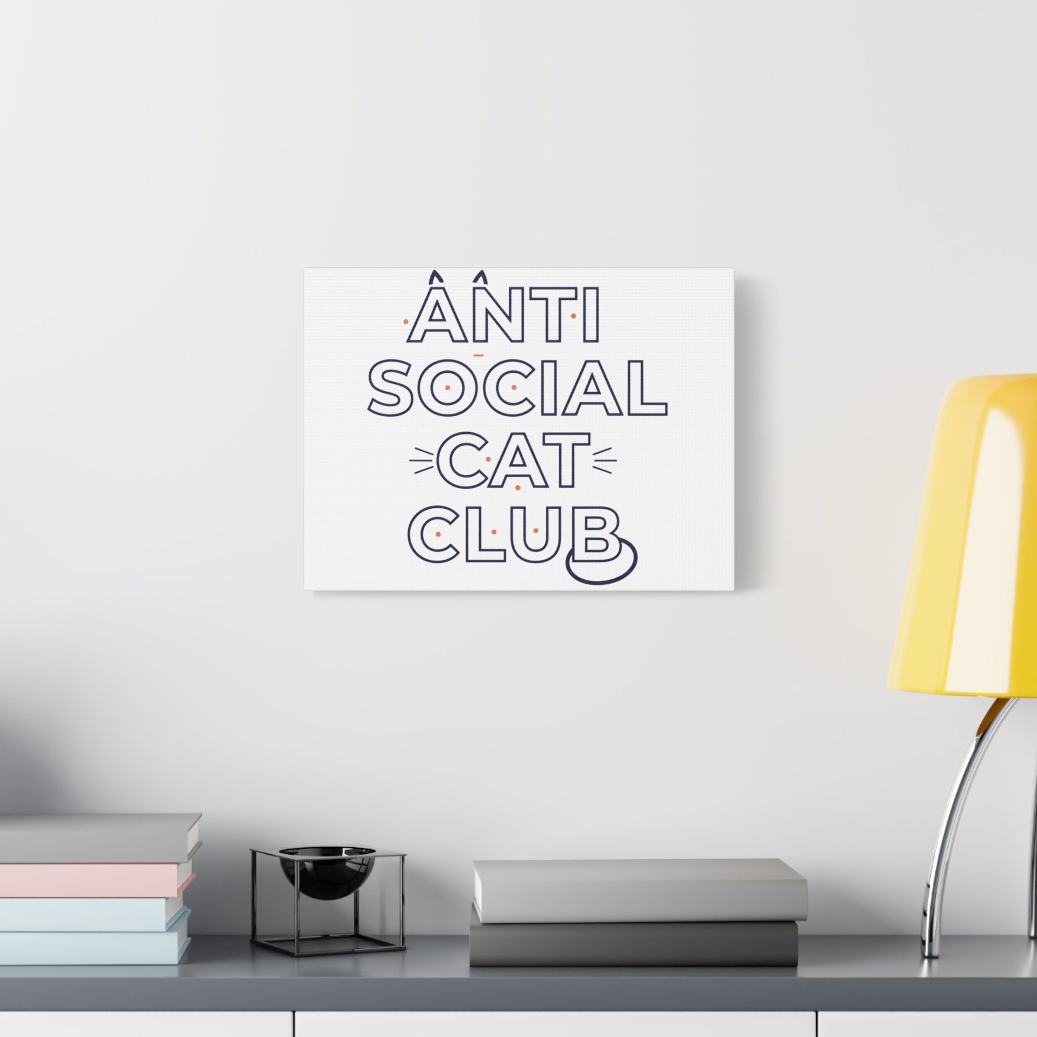 Anti Social Cat Club Canvas | Outline-Only Typography, Hollow Letter Art