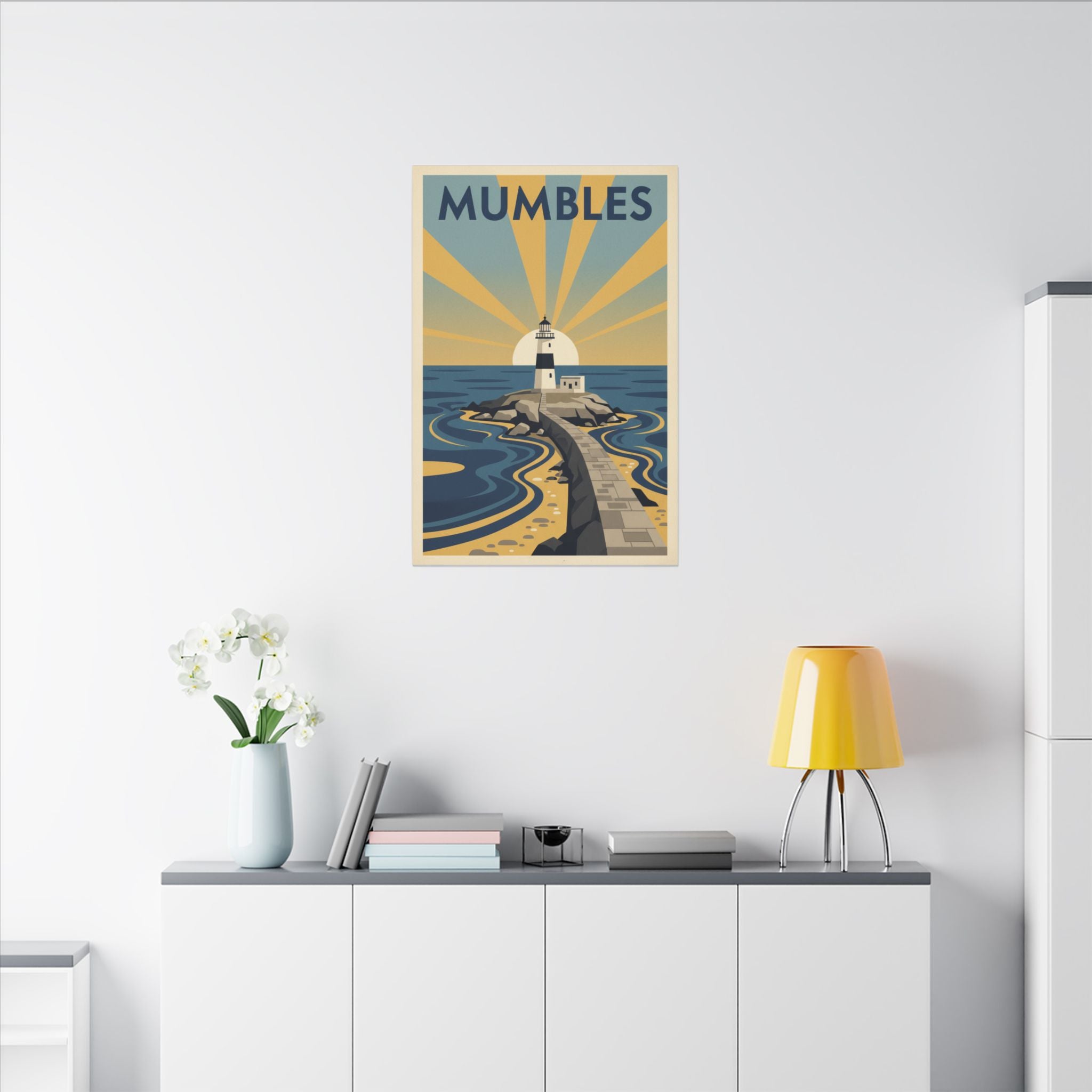 Mumbles Lighthouse Vintage Travel Poster Canvas