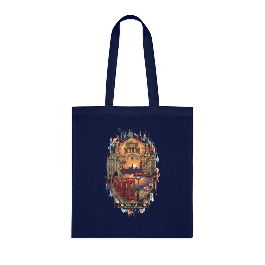 London Calling Cotton Tote Bag — Vintage London Skyline Print, Travel Souvenir Tote