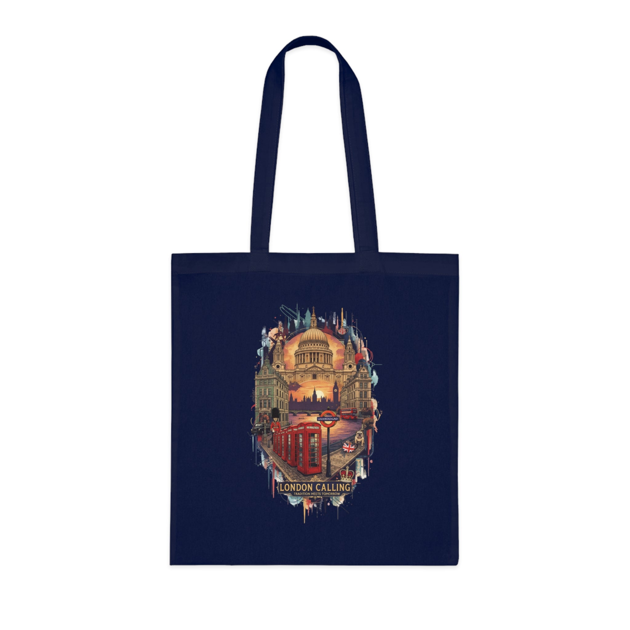 London Calling Cotton Tote Bag — Vintage London Skyline Print, Travel Souvenir Tote