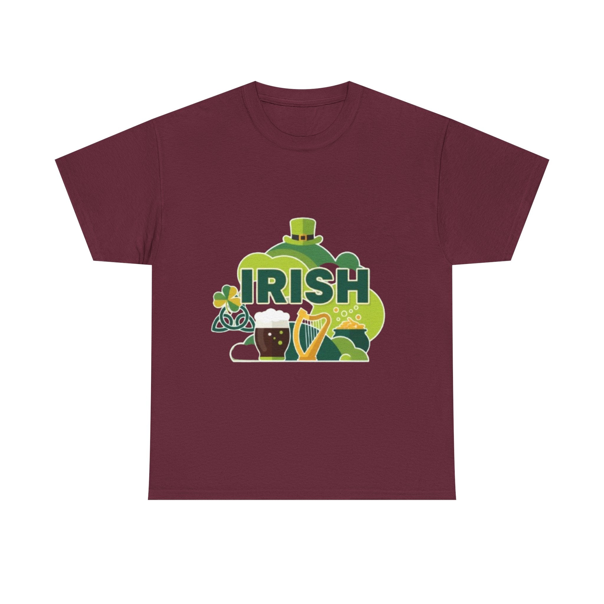 Irish St. Patrick's Day T-Shirt — Shamrock, Harp & Leprechaun Hat Design