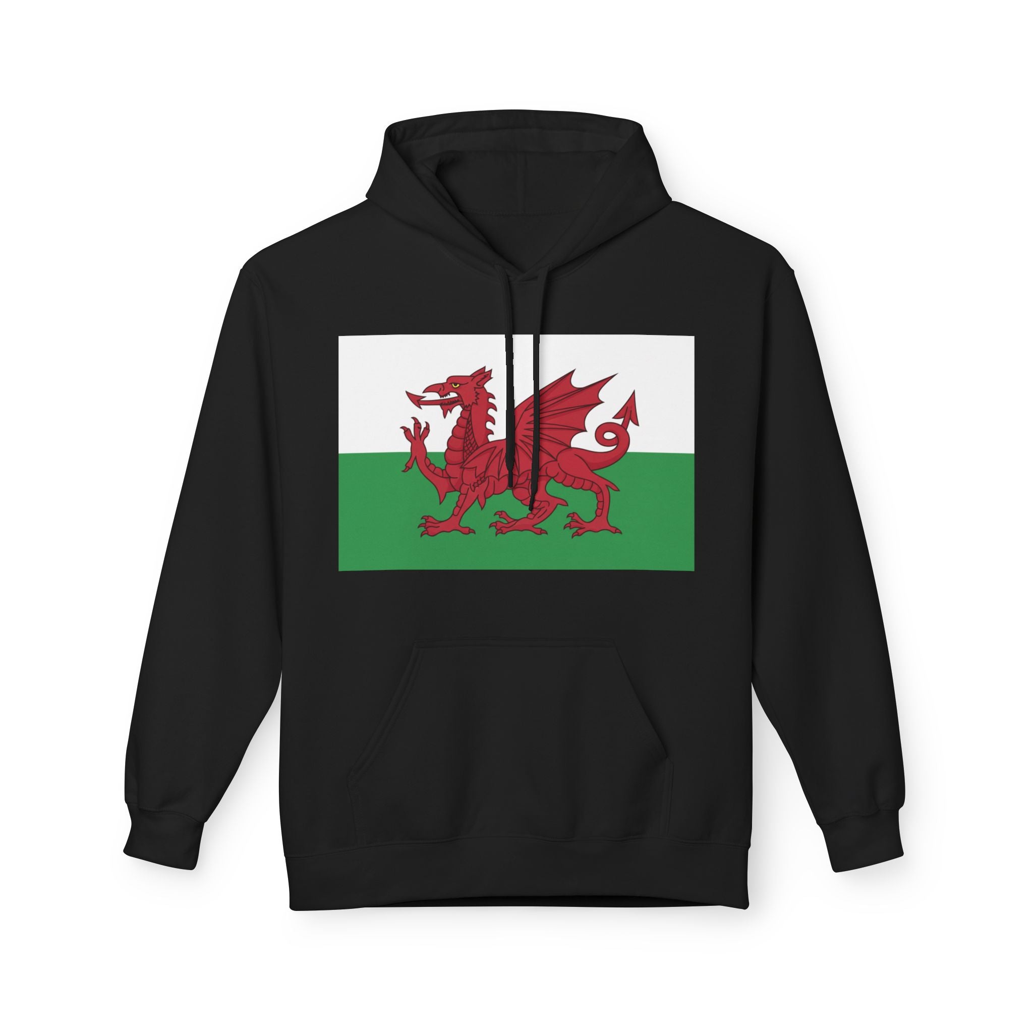 Welsh Dragon Hoodie — Retro Flag Front & Cute Red Dragon Back