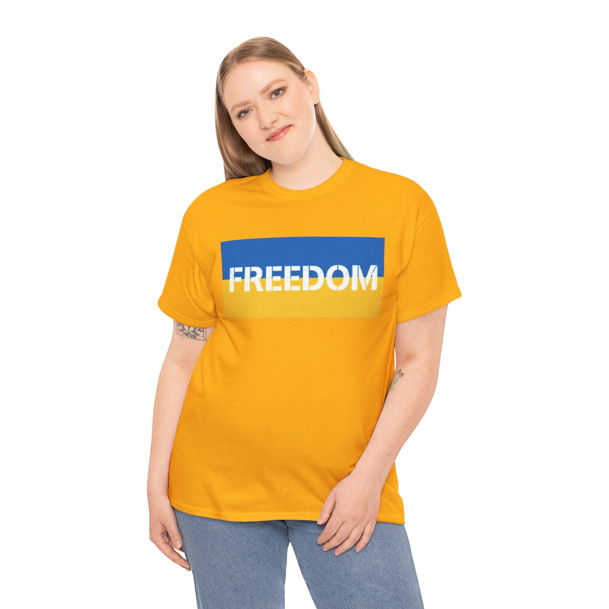 Freedom Flag T‑Shirt — Blue & Yellow Freedom Graphic Tee