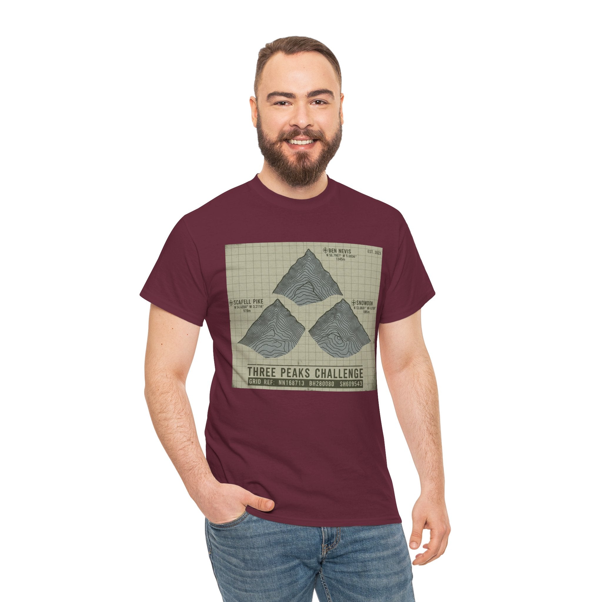 Three Peaks Challenge Graphic T-Shirt — Retro UK Mountain Summit Tee