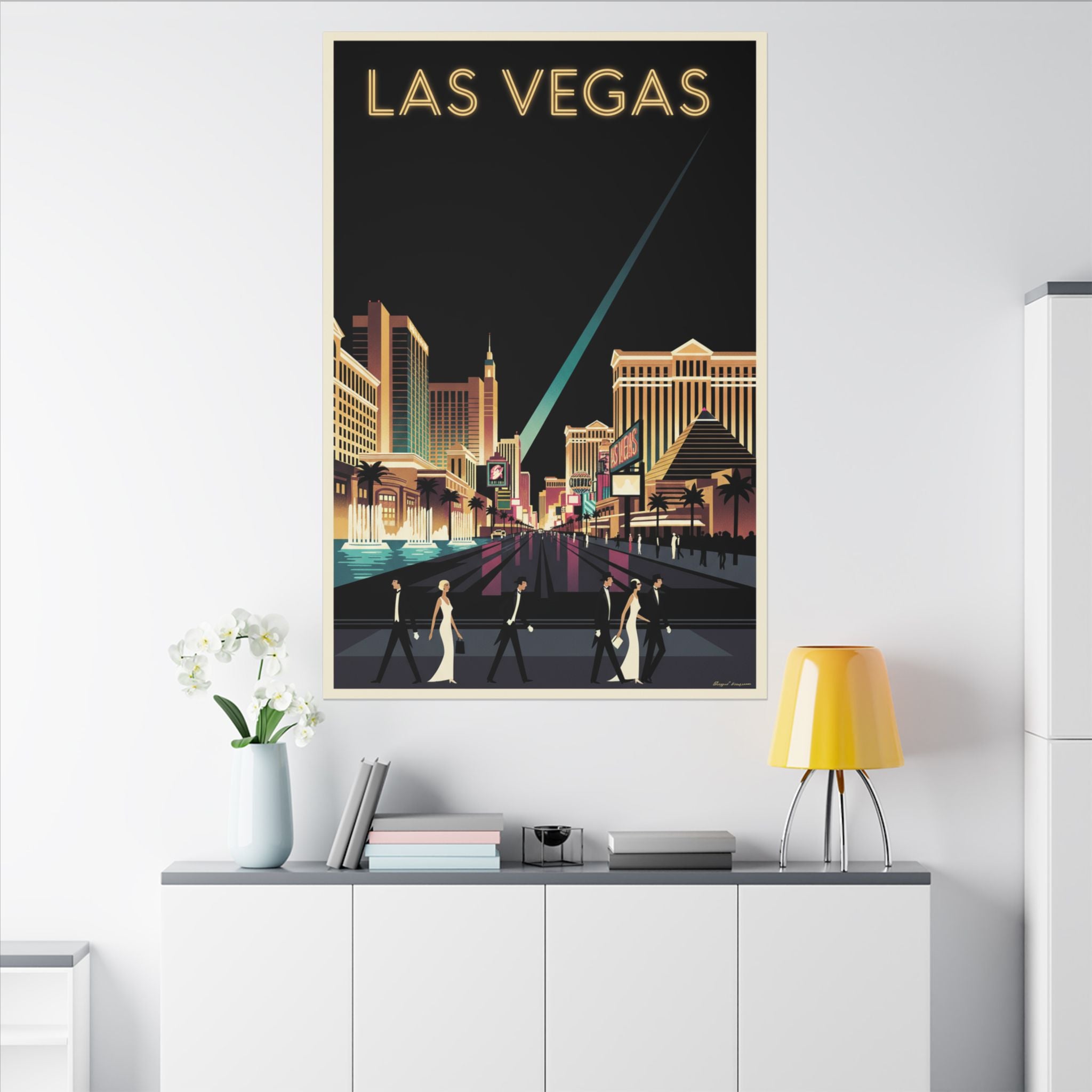 Las Vegas Retro Travel Canvas Print Vintage Night Strip Wall Art