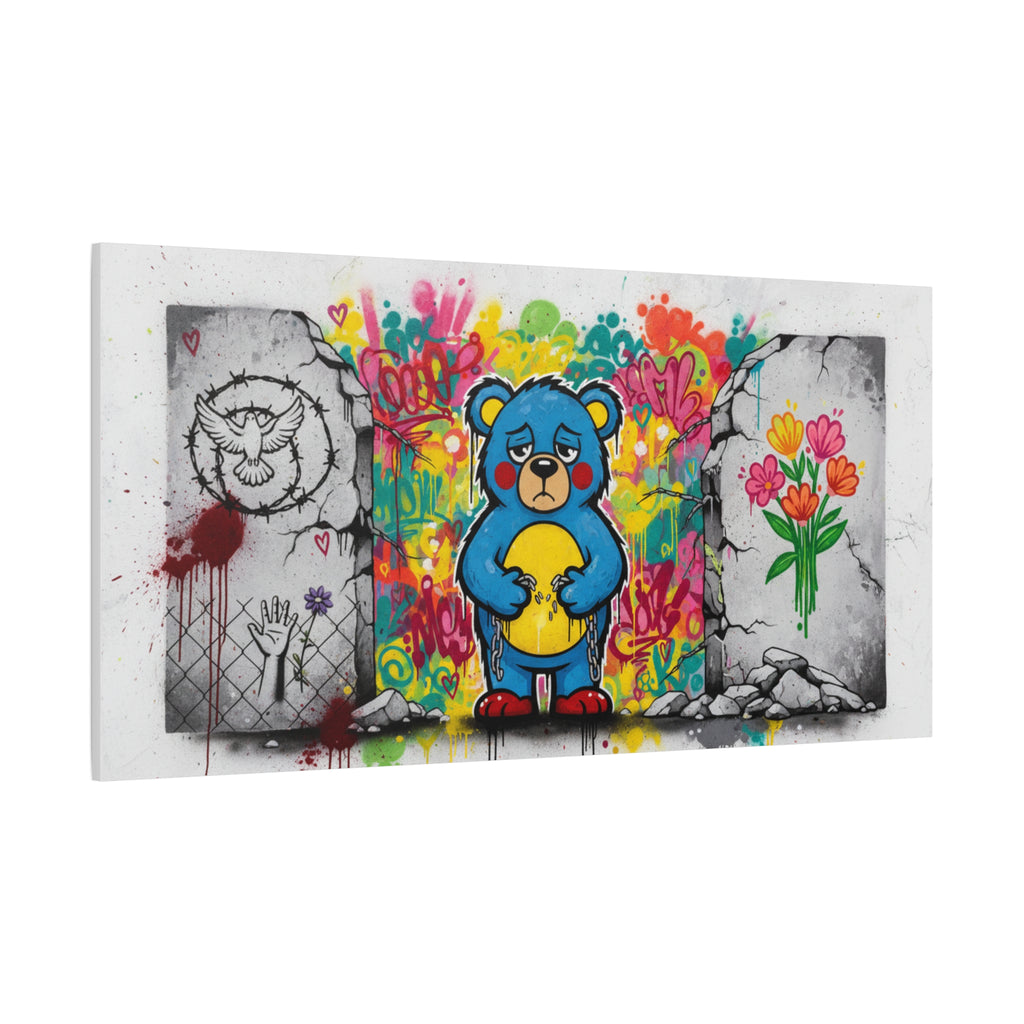 Graffiti Blue Bear Matte Canvas Print — Urban Street Art Wall Decor