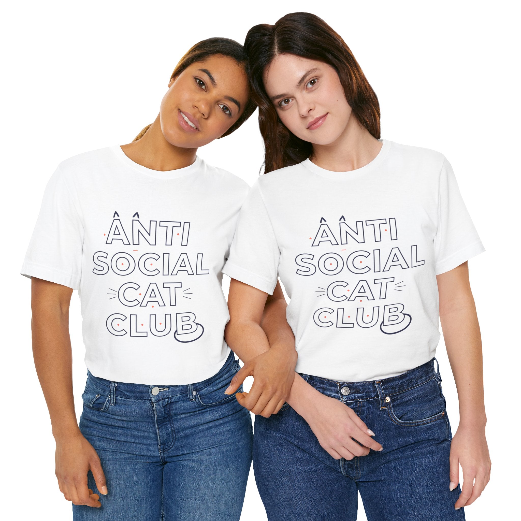 Outline 'ANTI SOCIAL CAT CLUB' Typography Tee | hollow font, minimalist outline text shirt
