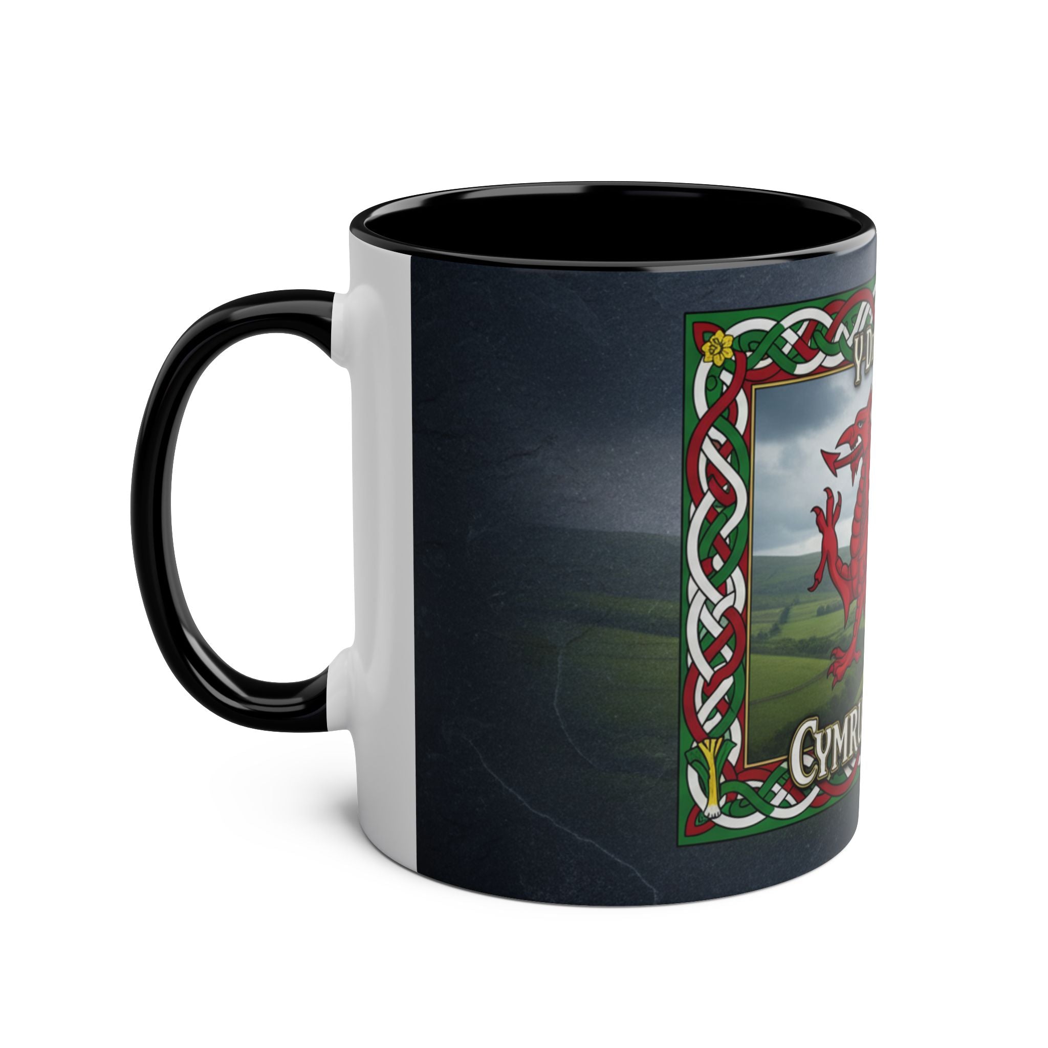 Welsh Dragon Coffee Mug — "Cymru Am Byth" Two-Tone 11oz
