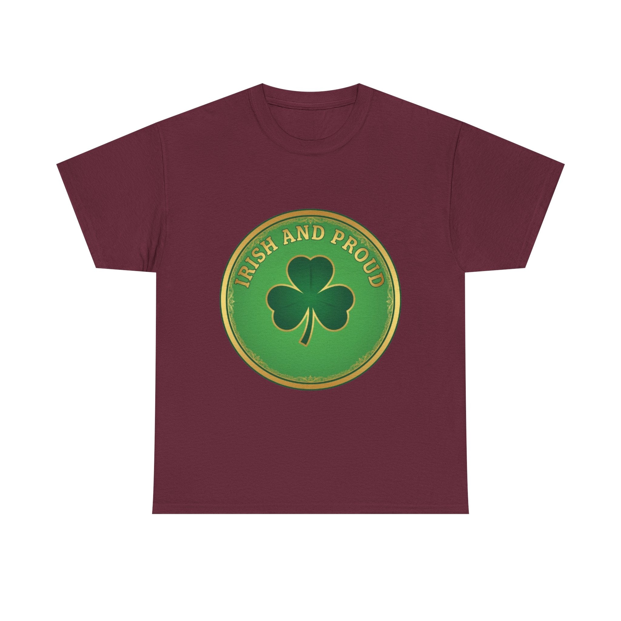 Irish and Proud T-Shirt — Green Shamrock Emblem Tee for St. Patrick's Day