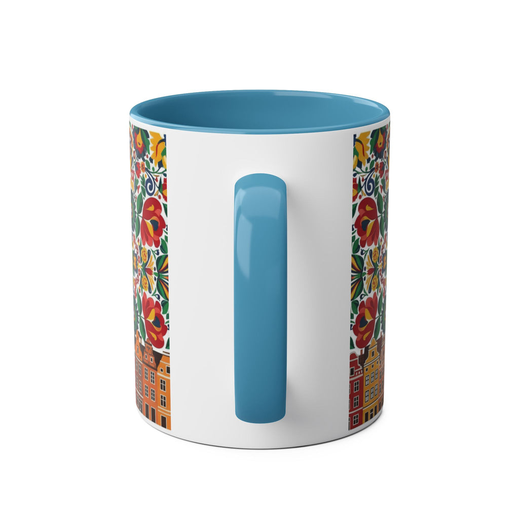 Floral Mandala Two-Tone Coffee Mug — Colorful Folk Art 11oz