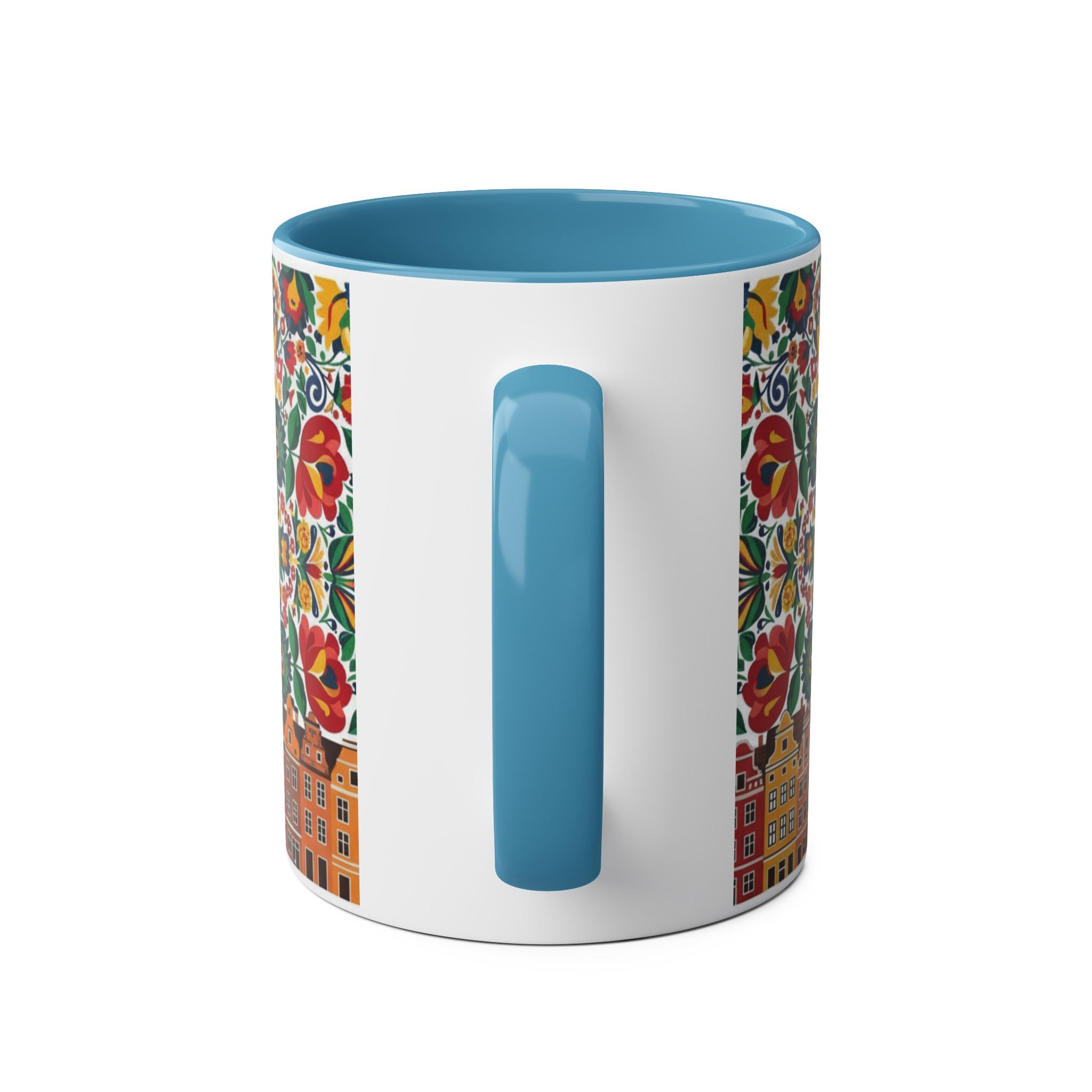 Floral Mandala Two-Tone Coffee Mug — Colorful Folk Art 11oz
