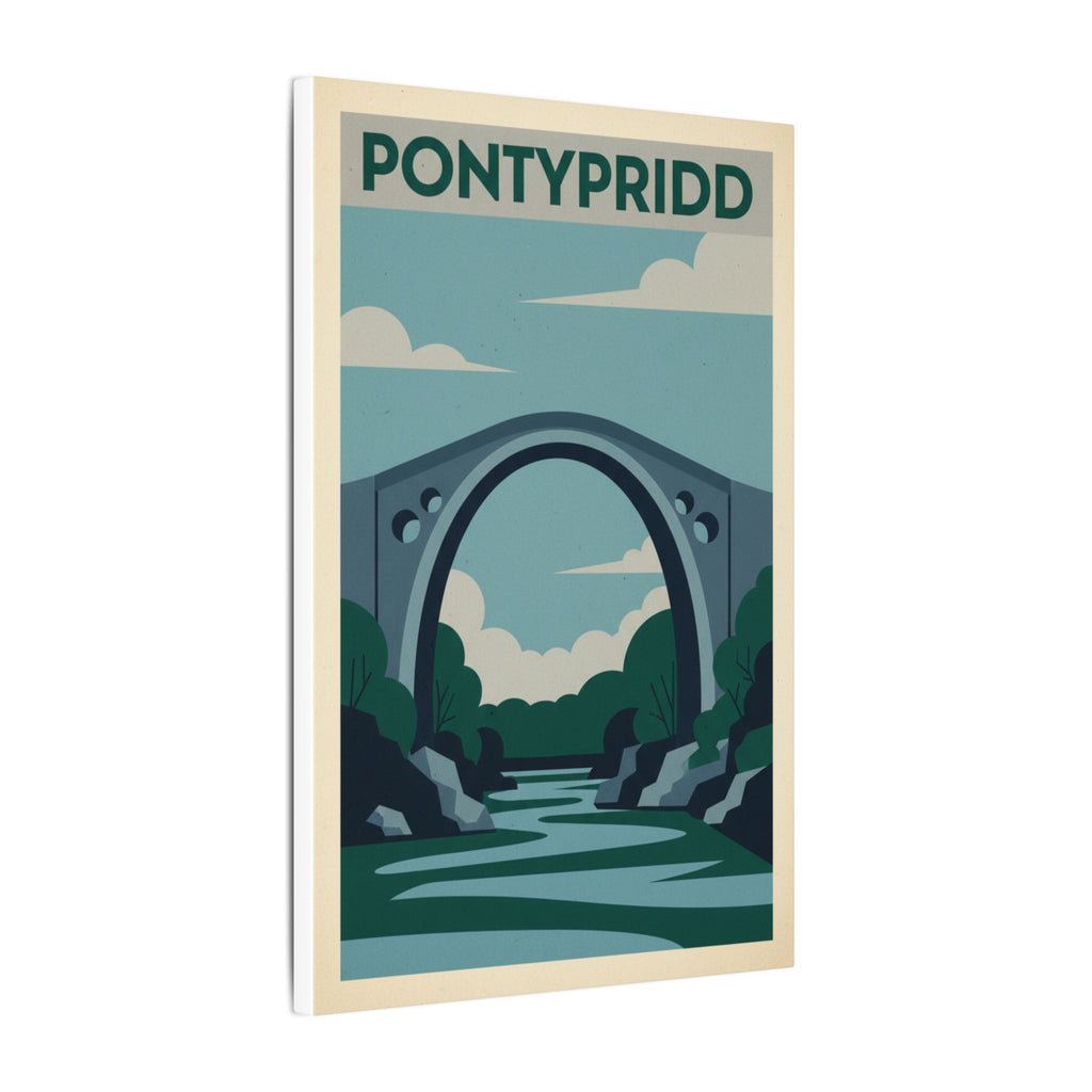 Pontypridd Bridge Matte Canvas Wall Art Vintage Travel Poster Print
