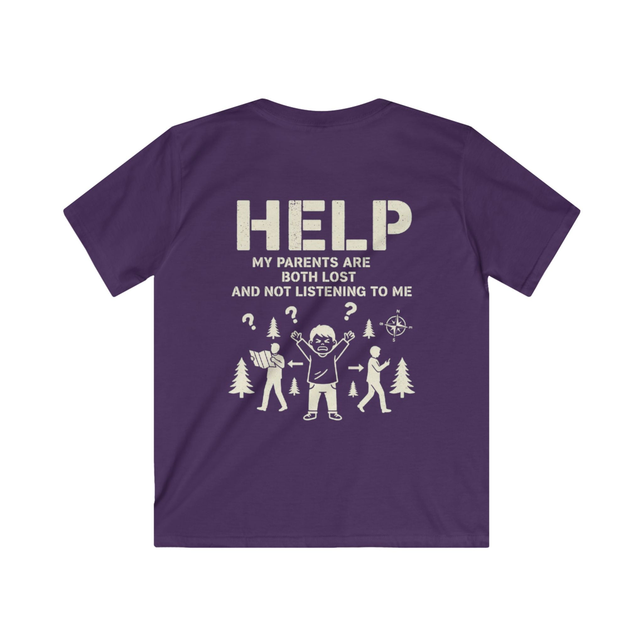 Kids Tee — "HELP My Parents Are Both Lost and Not Listening to Me" Funny Kids Shirt
