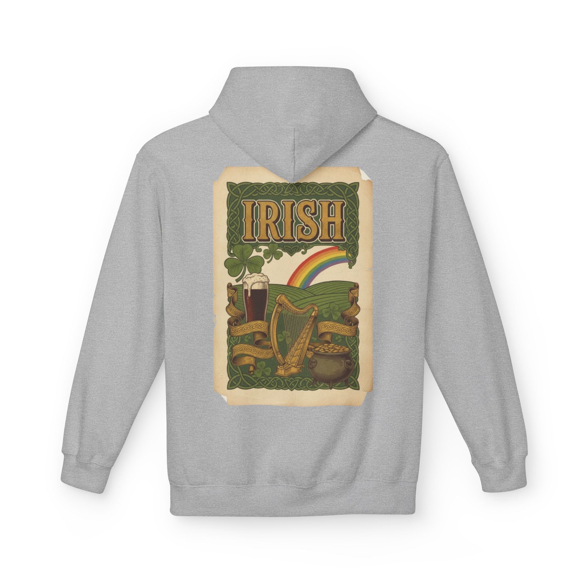 Irish Vintage Poster Hoodie – Retro Rainbow & Harp St. Patrick’s Sweatshirt