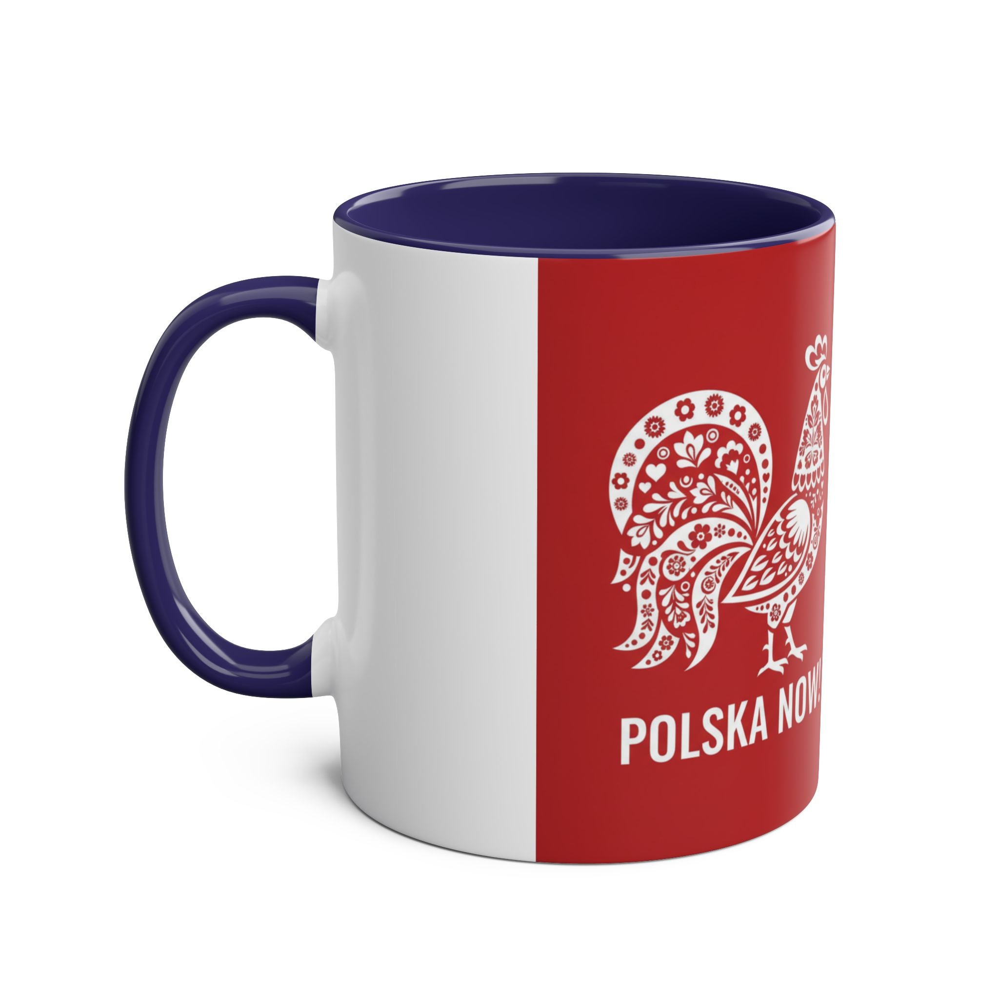 Polish Folk Rooster Coffee Mug — 'Polska Now!' Two-Tone 11oz Ceramic