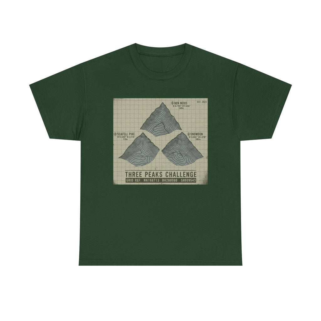 Three Peaks Challenge Graphic T-Shirt — Retro UK Mountain Summit Tee