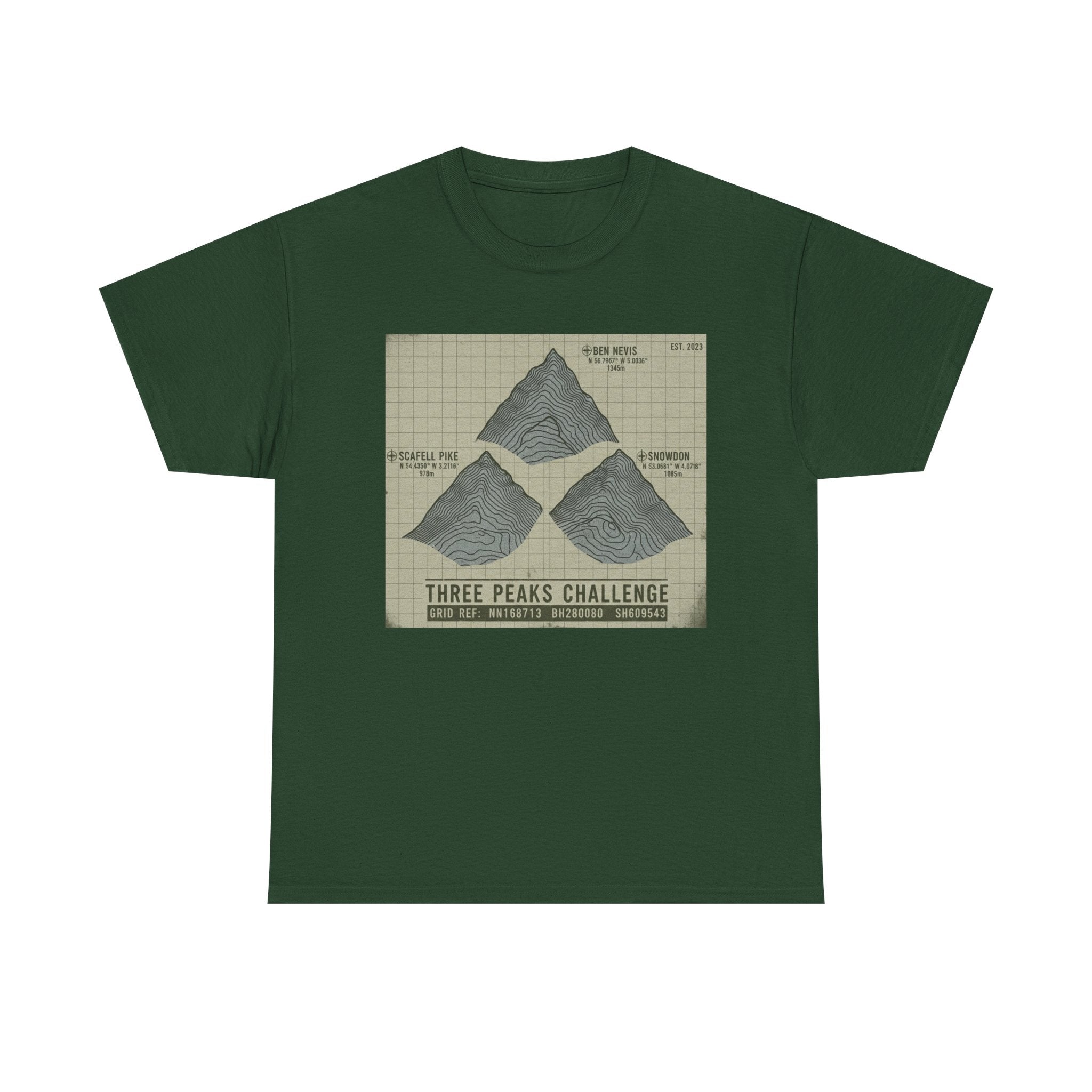 Three Peaks Challenge Graphic T-Shirt — Retro UK Mountain Summit Tee