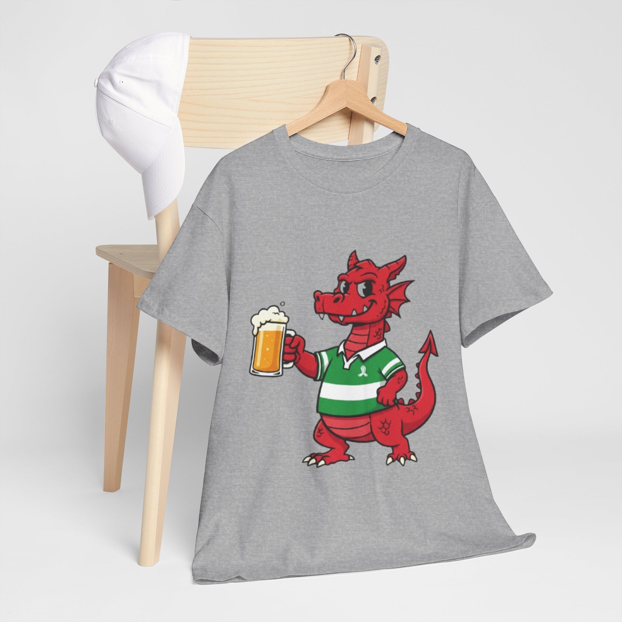 Dragon Cheers T‑Shirt — Cute Red Dragon Holding Beer Graphic Tee