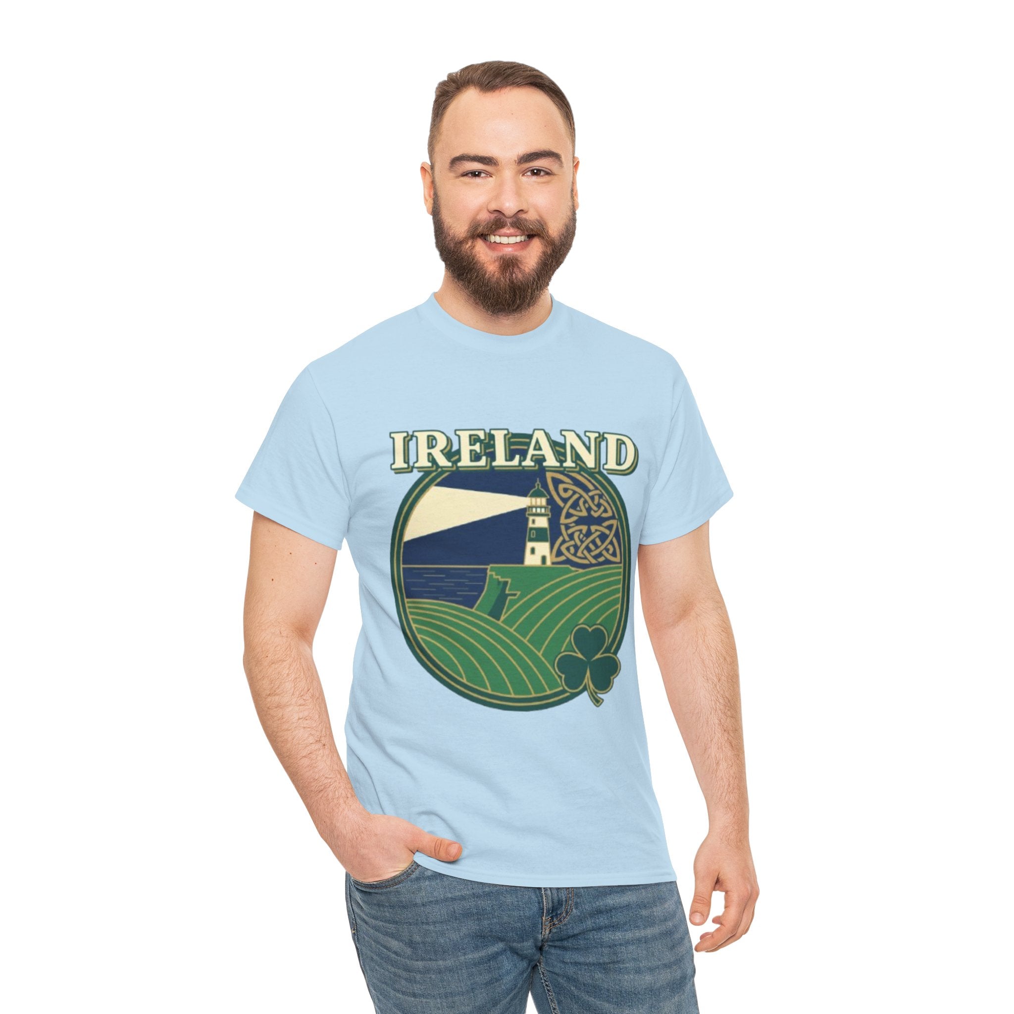 Ireland Scenic Tee — Celtic Lighthouse & Shamrock Graphic T-Shirt